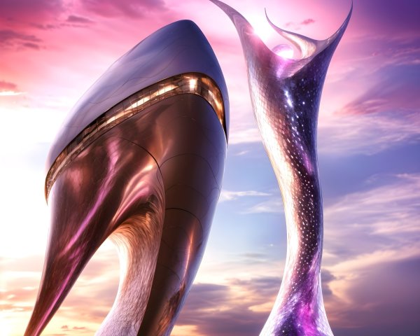 Futuristic Skyscrapers with Metallic Sheen at Sunset