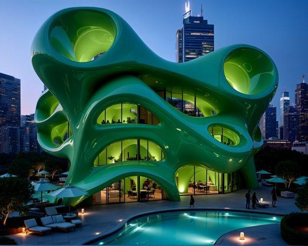 Modern Architectural Design with Organic Shapes and Glass