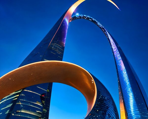 Skyscrapers with Curved Rooftops in Evening Sky