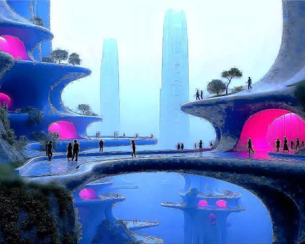 Futuristic Cityscape with Surreal Architecture Features