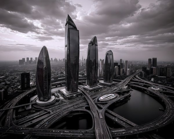 Aerial View of Modern Urban Landscape with Skyscrapers