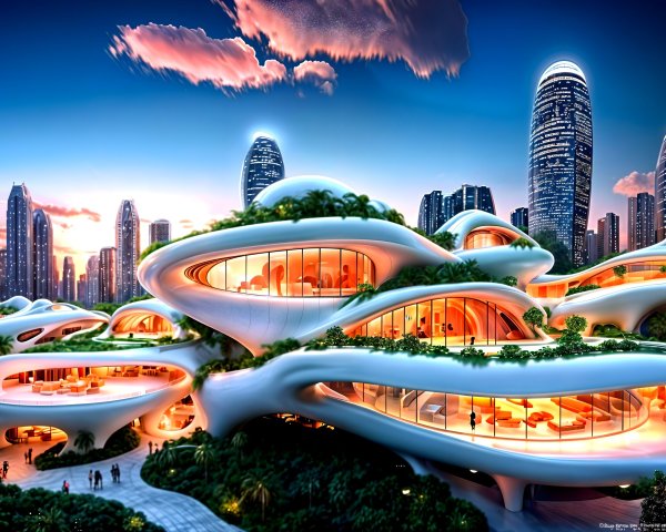 Futuristic Urban Landscape with Organic Architecture