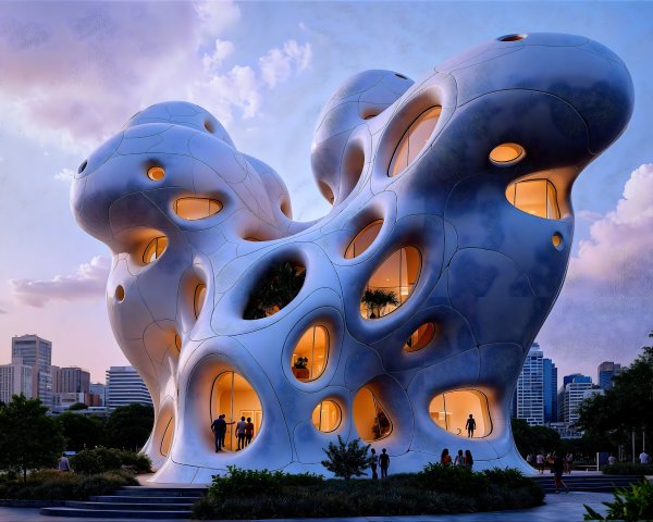 Uniquely Designed Building with Organic Shape and Lights
