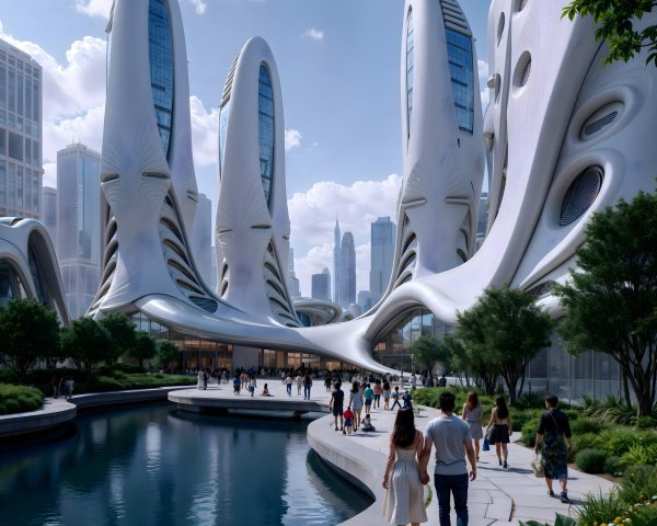 Futuristic Urban Landscape with Organic Architecture