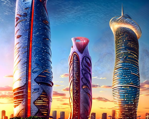 Futuristic Skyline with Unique Skyscraper Designs