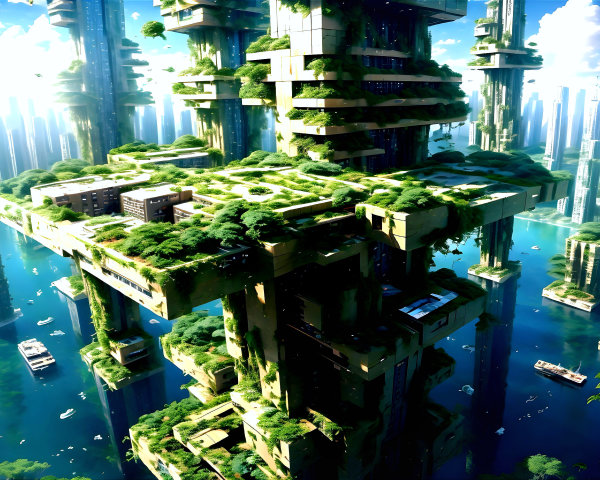Futuristic Vertical Cityscape with Nature Integration