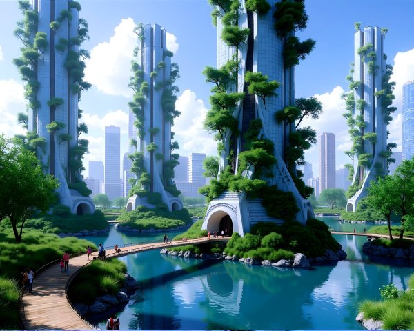 Futuristic Urban Landscape with Skyscrapers and Greenery