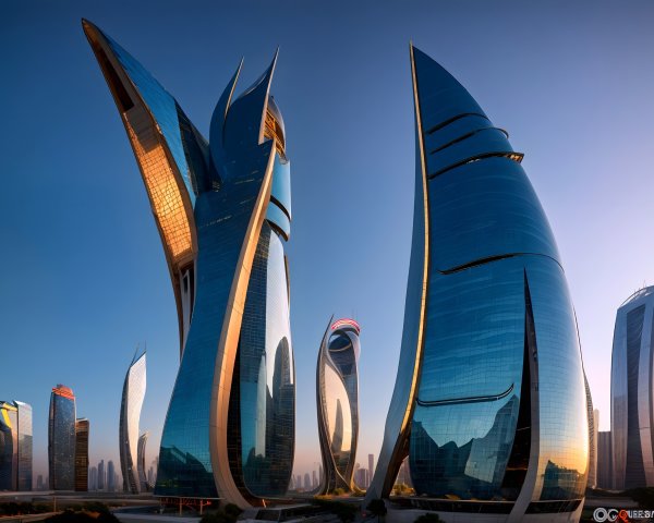 Futuristic Skyline with Sleek Glass Skyscrapers