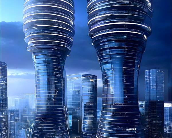 Futuristic Twisted Skyscrapers in Urban Cityscape
