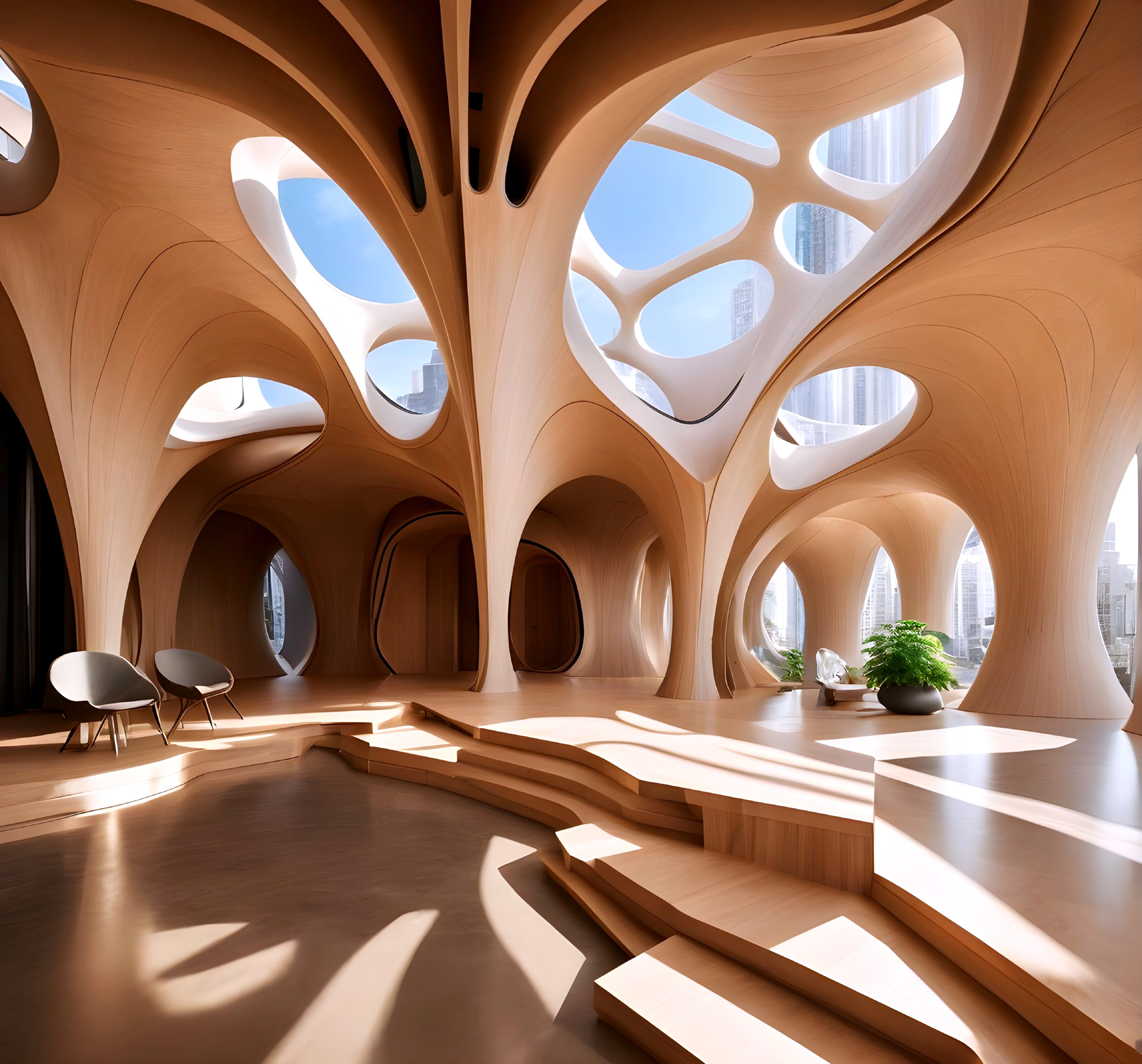 Innovative Interior Design with Organic Wooden Structures