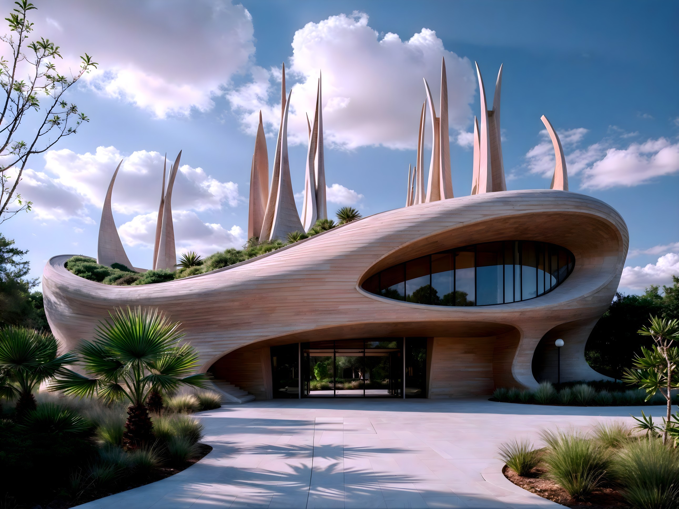Modern Architectural Structure in Green Landscape