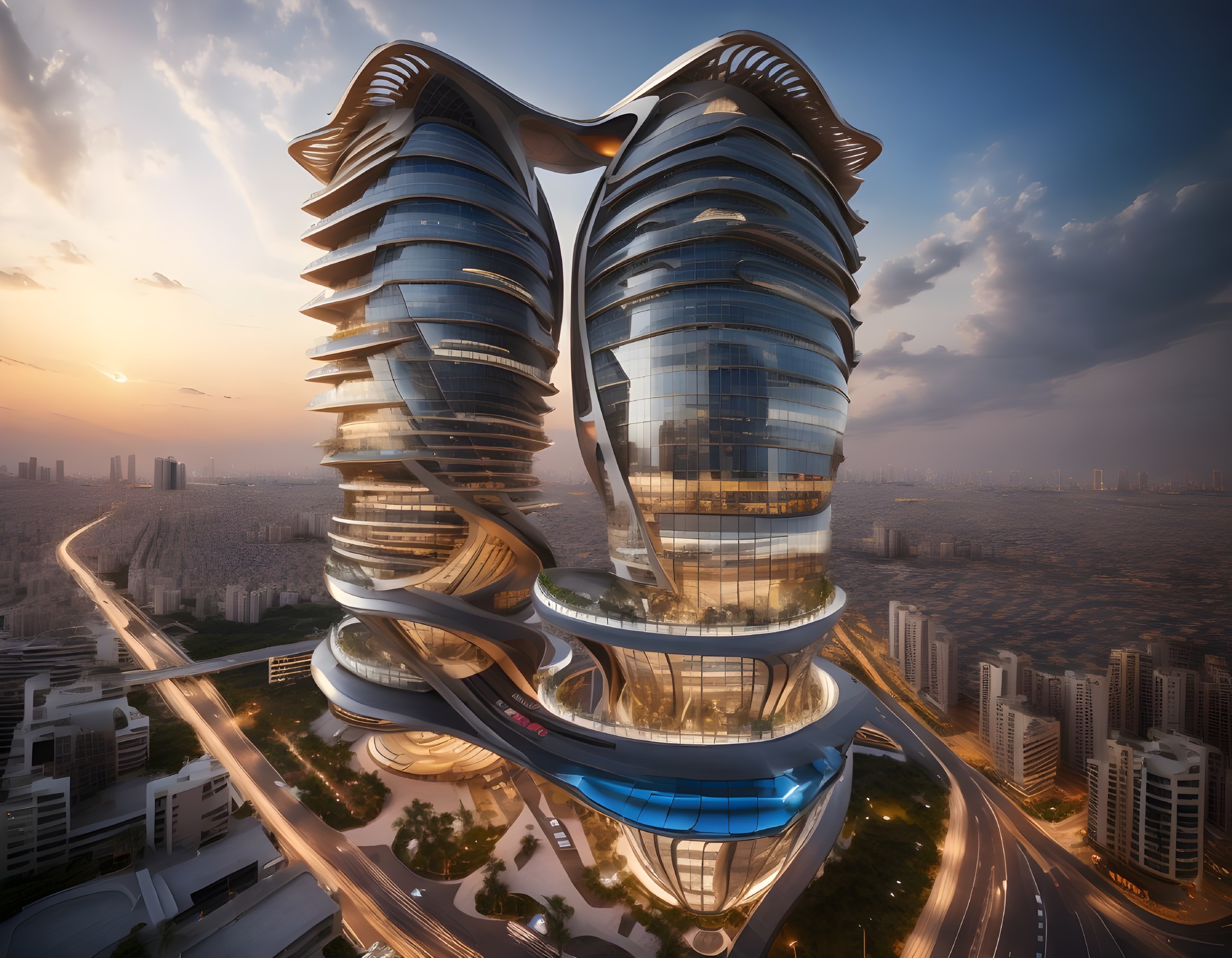 Twisting Skyscrapers with Reflective Glass Design