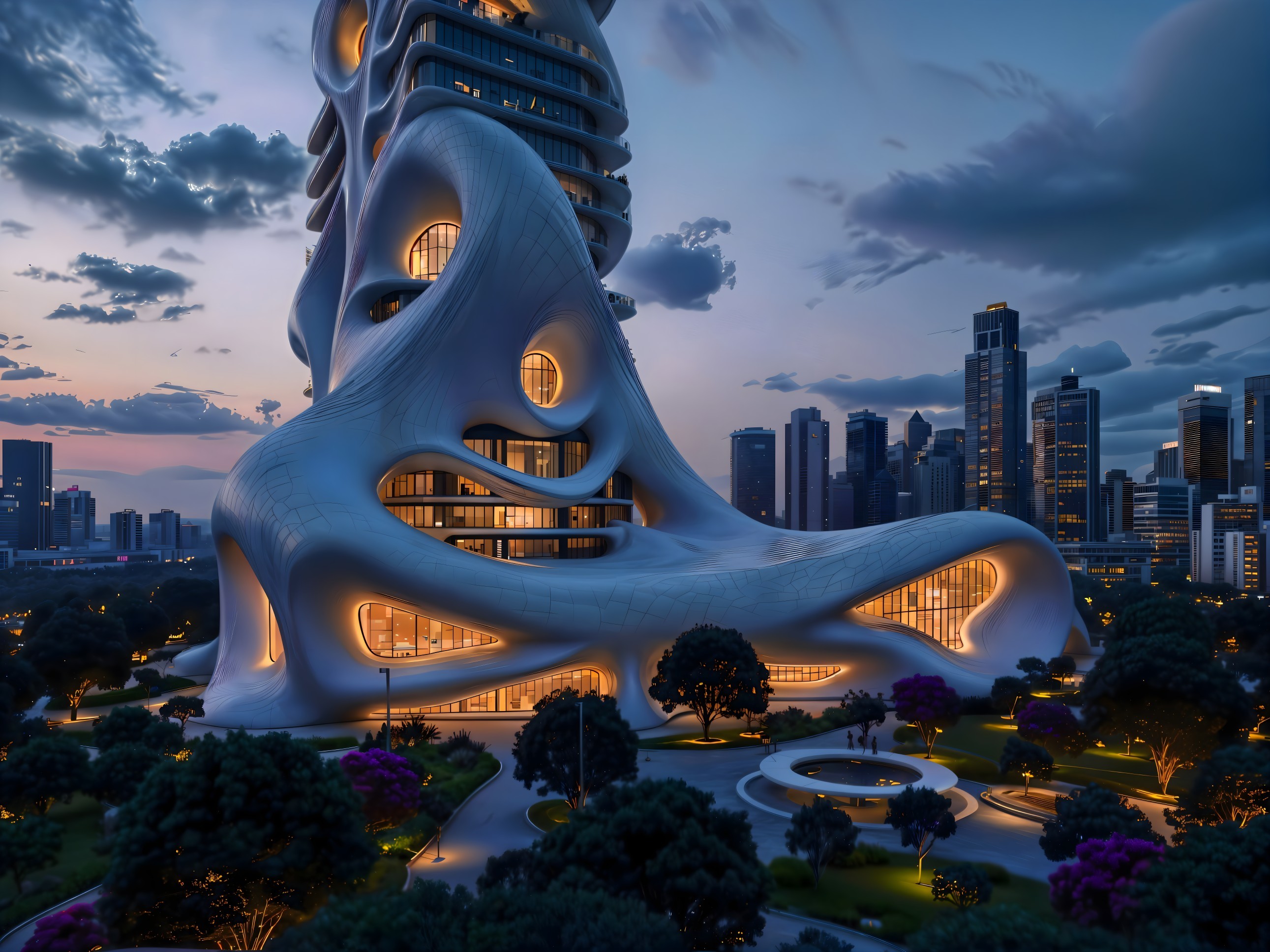 Futuristic Architecture Surrounded by Lush Greenery