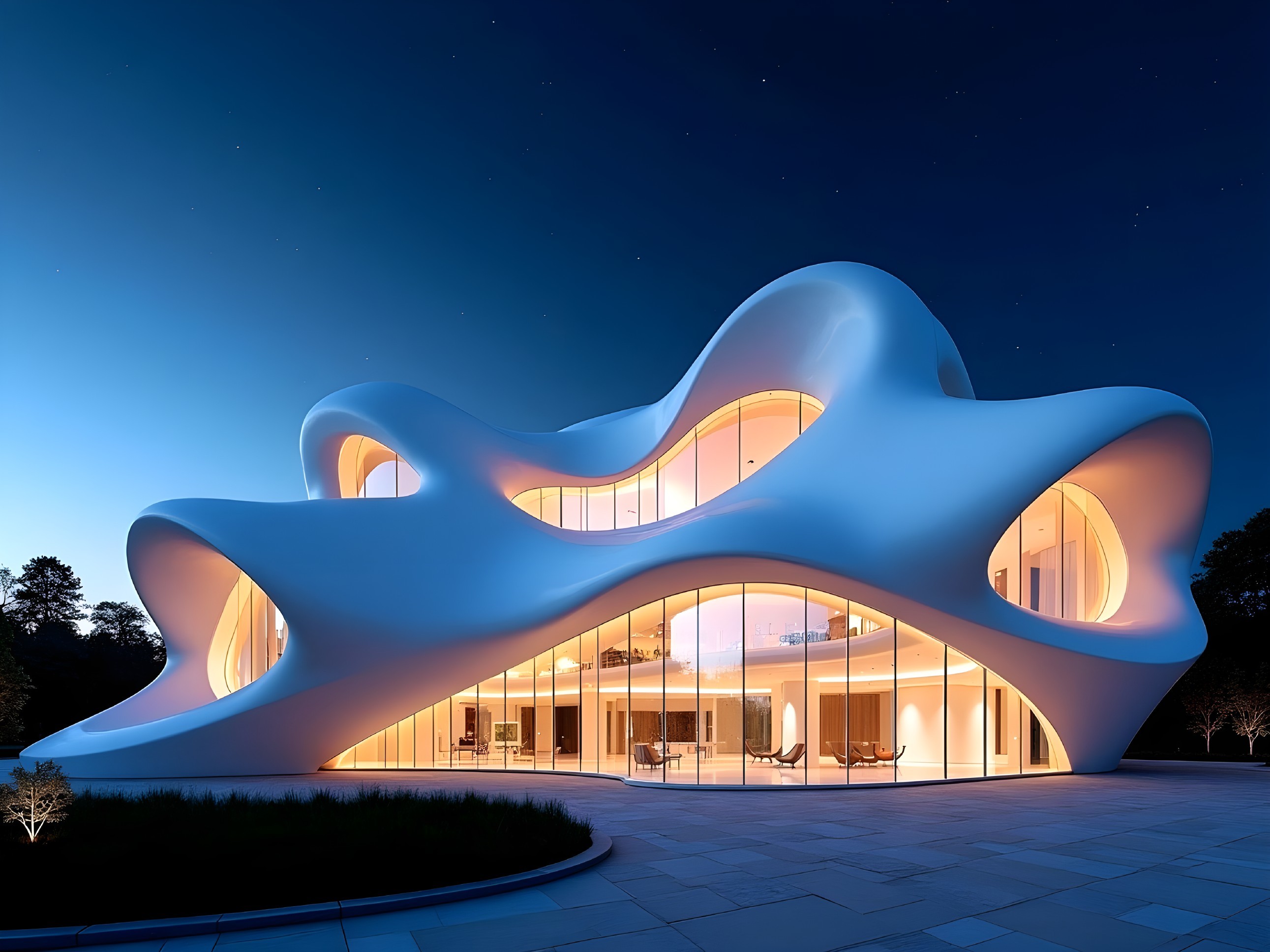 Habitat curveture 25 05 04 SK:27.  www.omarsolh.com Futuristic Building with Organic Design