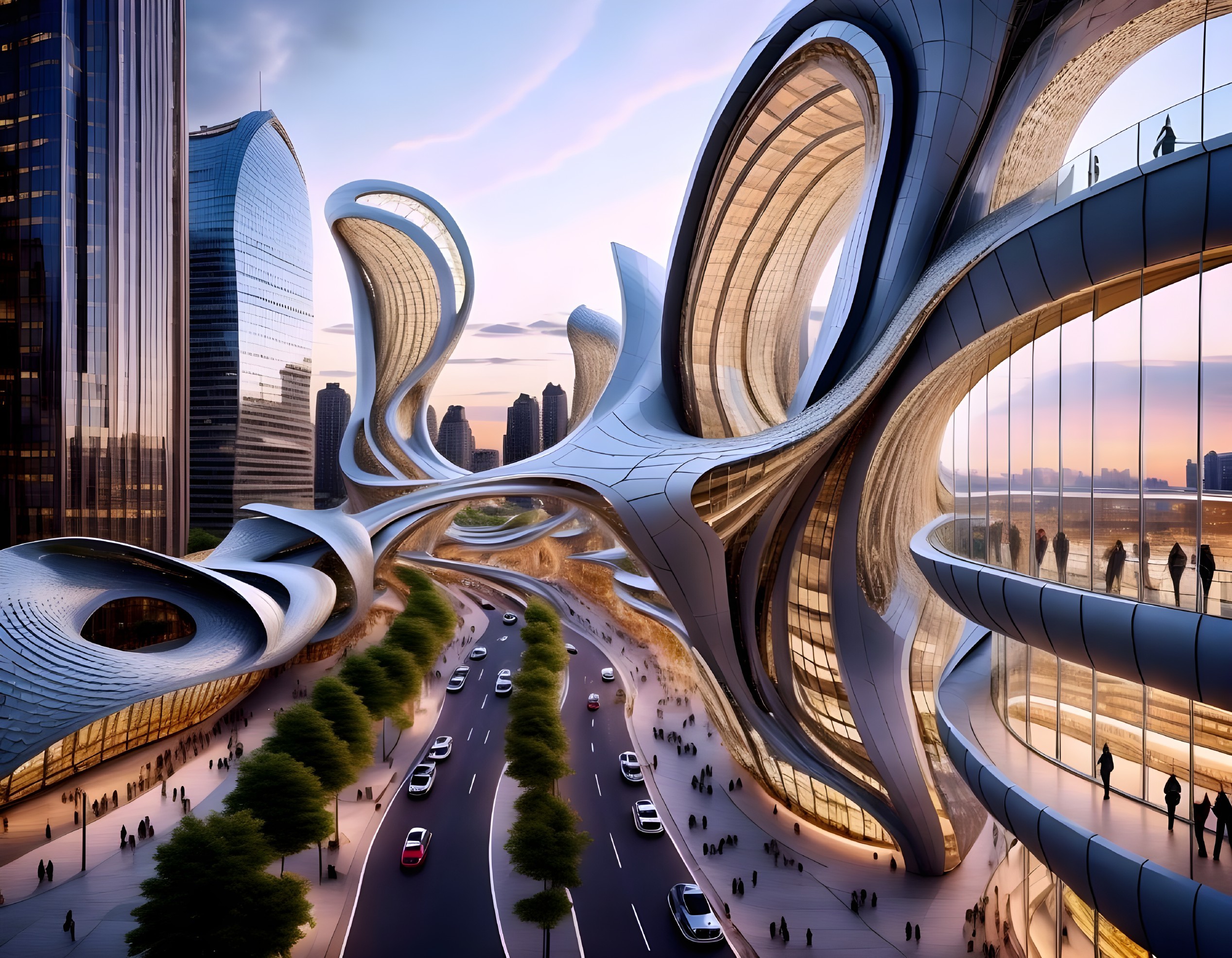 Futuristic Urban Landscape with Organic Architectural Design