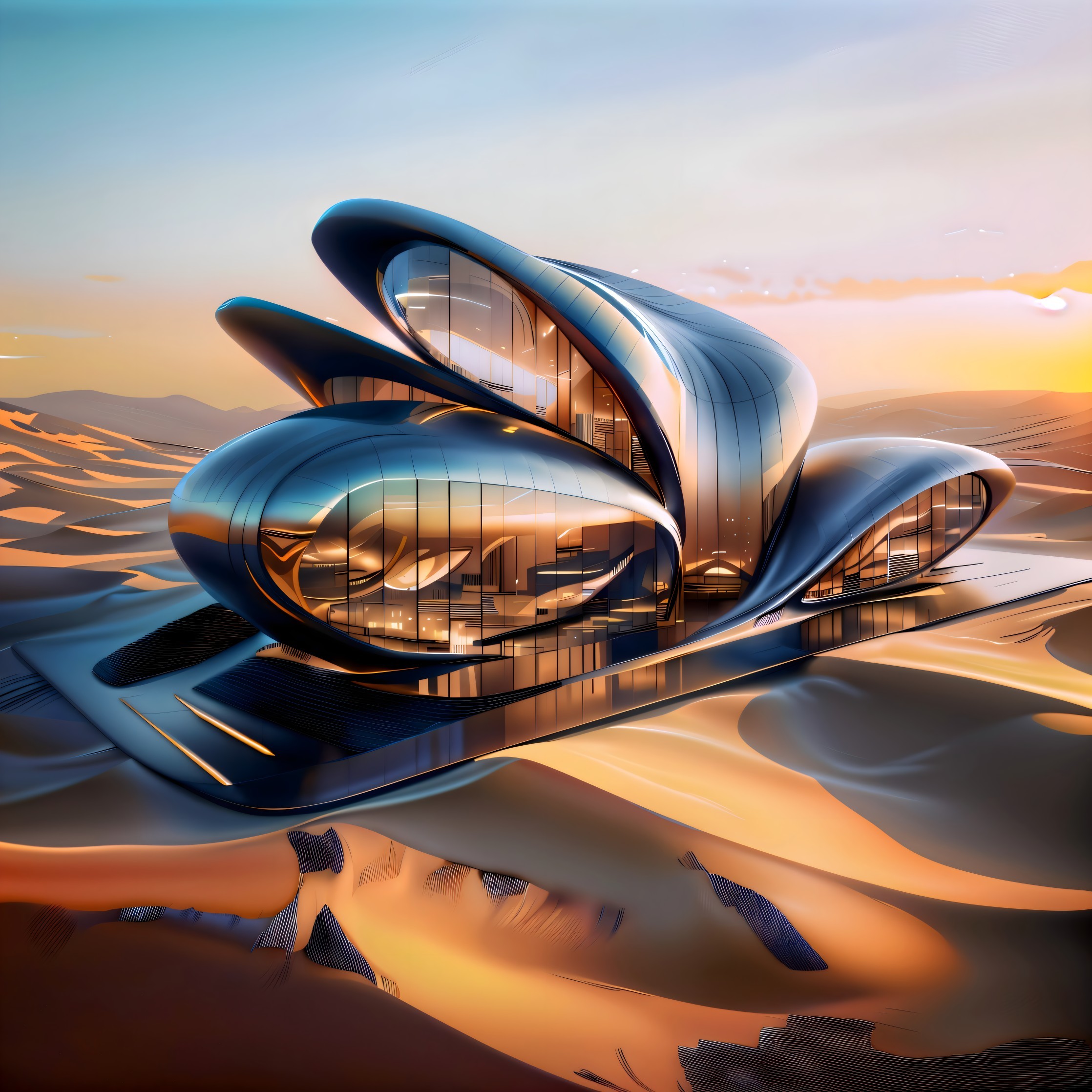 Futuristic Architectural Design in Desert Landscape