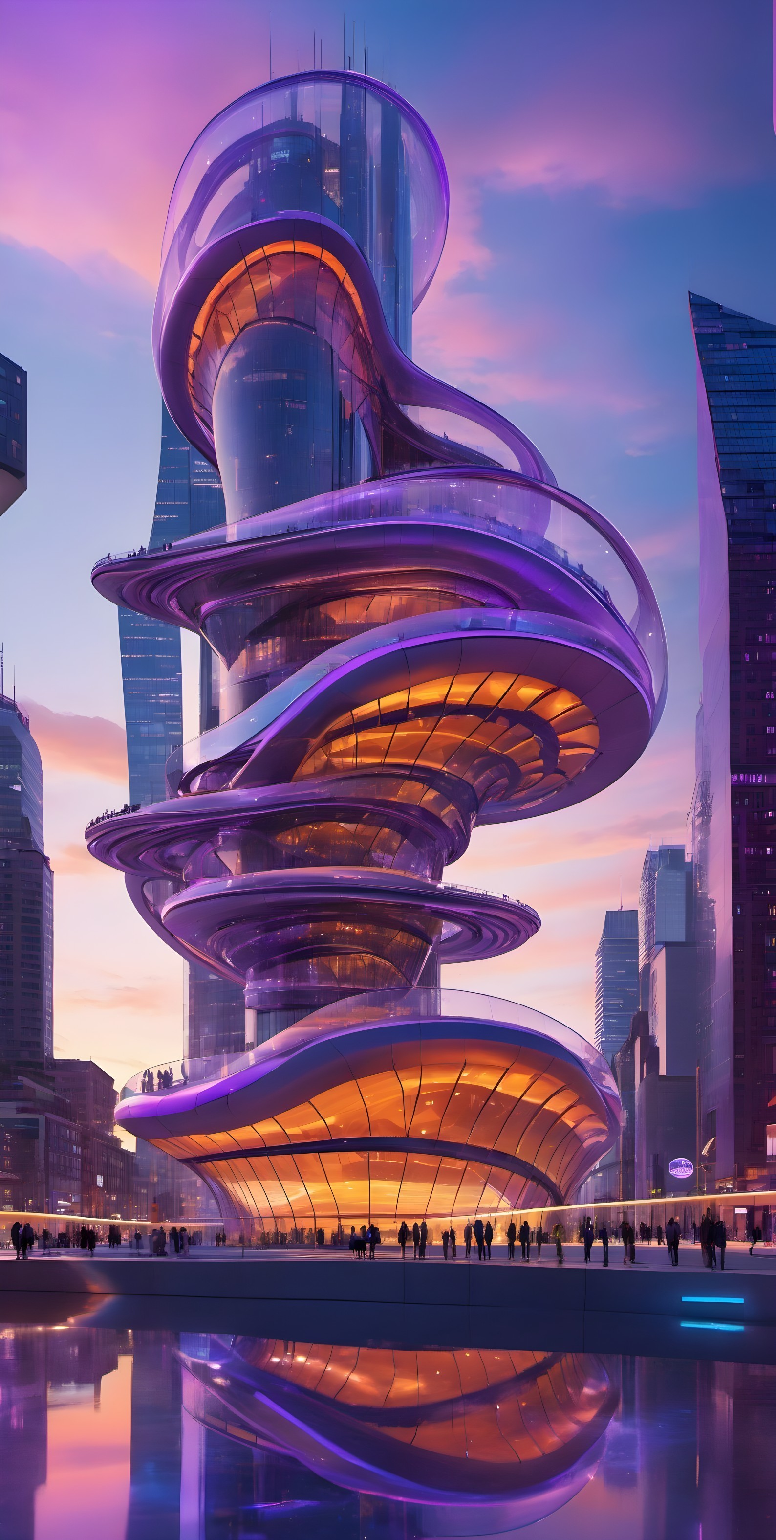 Futuristic Twisting Architecture Against Twilight Skyline
