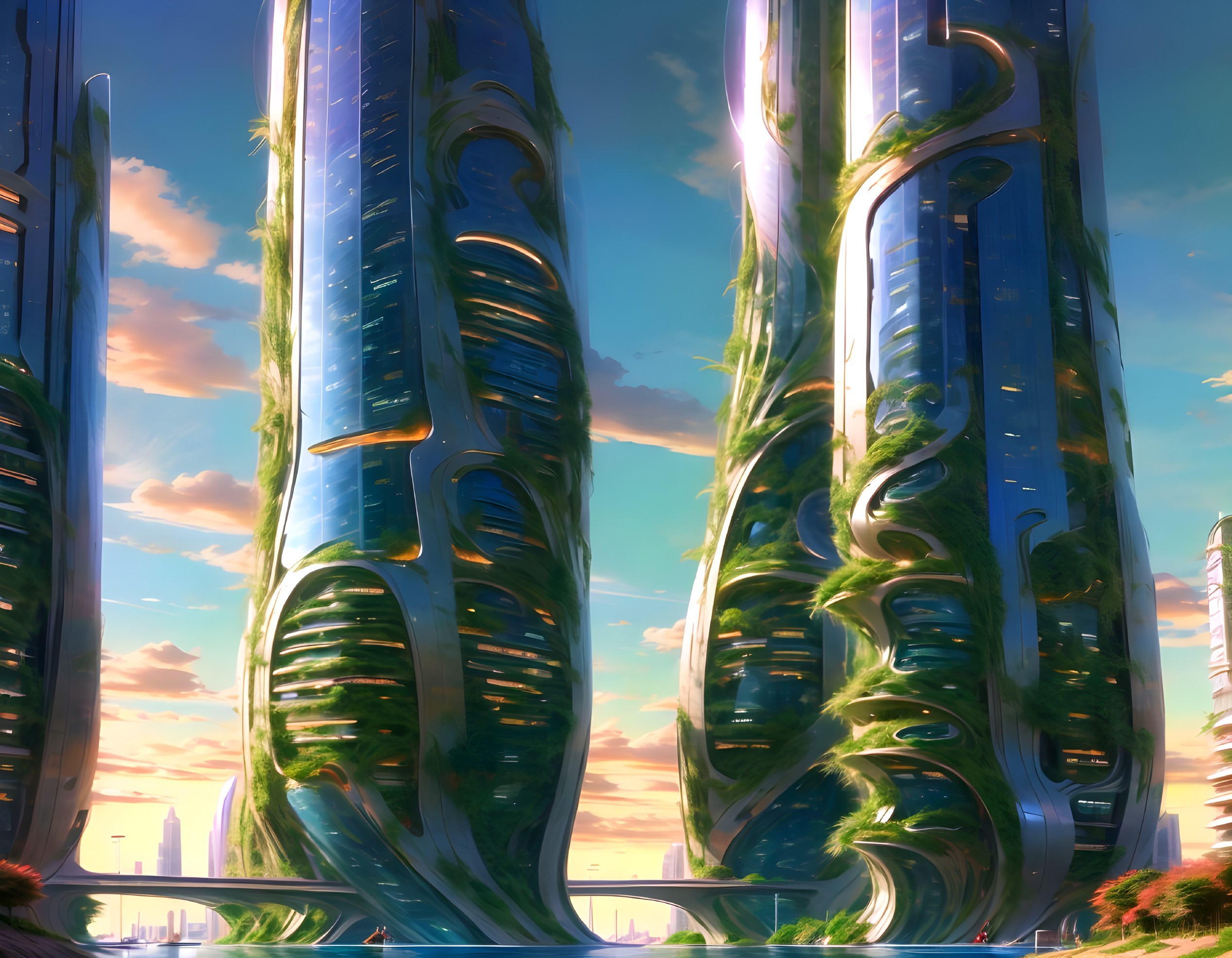 Futuristic Skyscrapers with Vertical Gardens and Nature