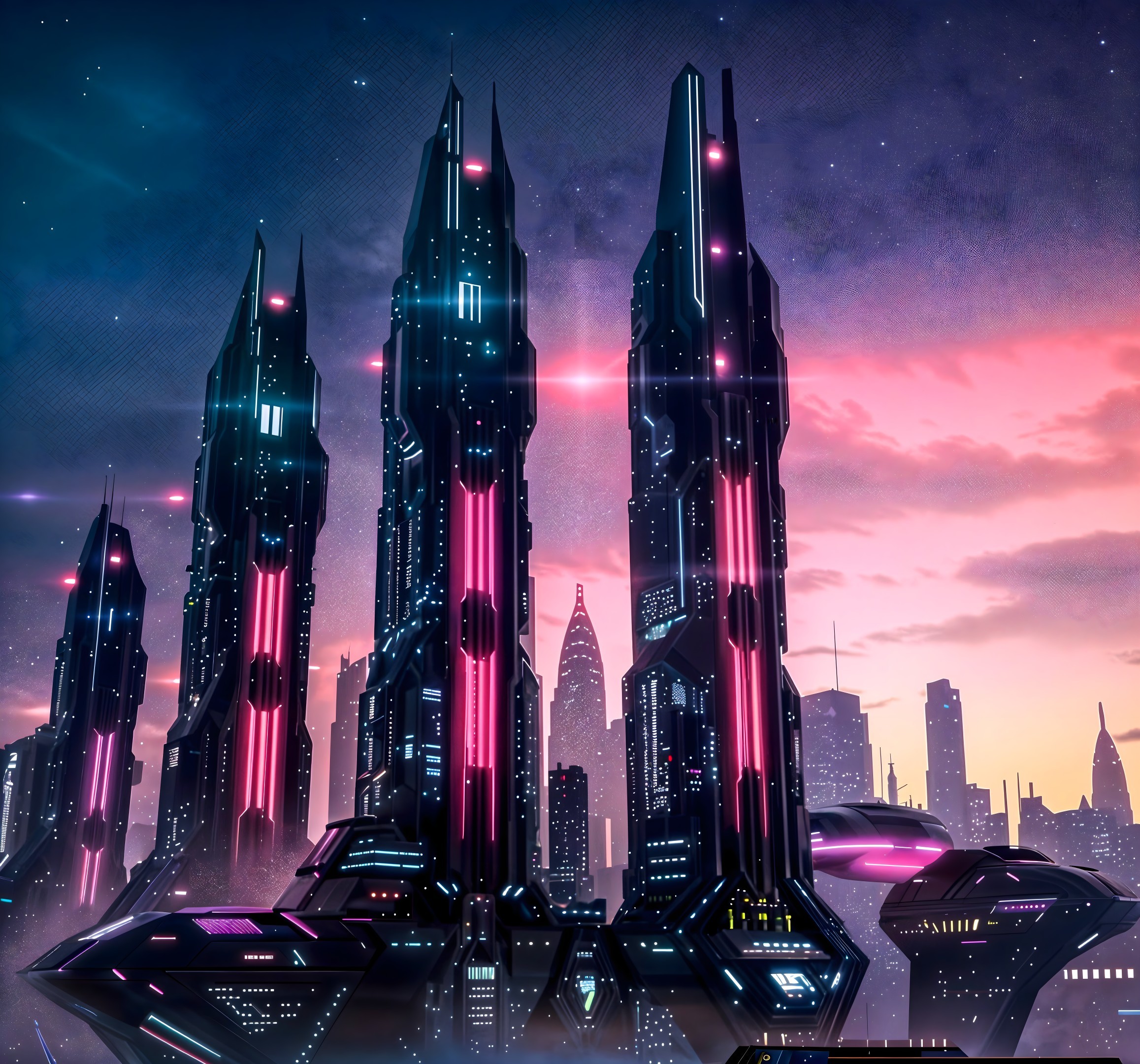 Futuristic Skyline with Skyscrapers and Twilight Sky