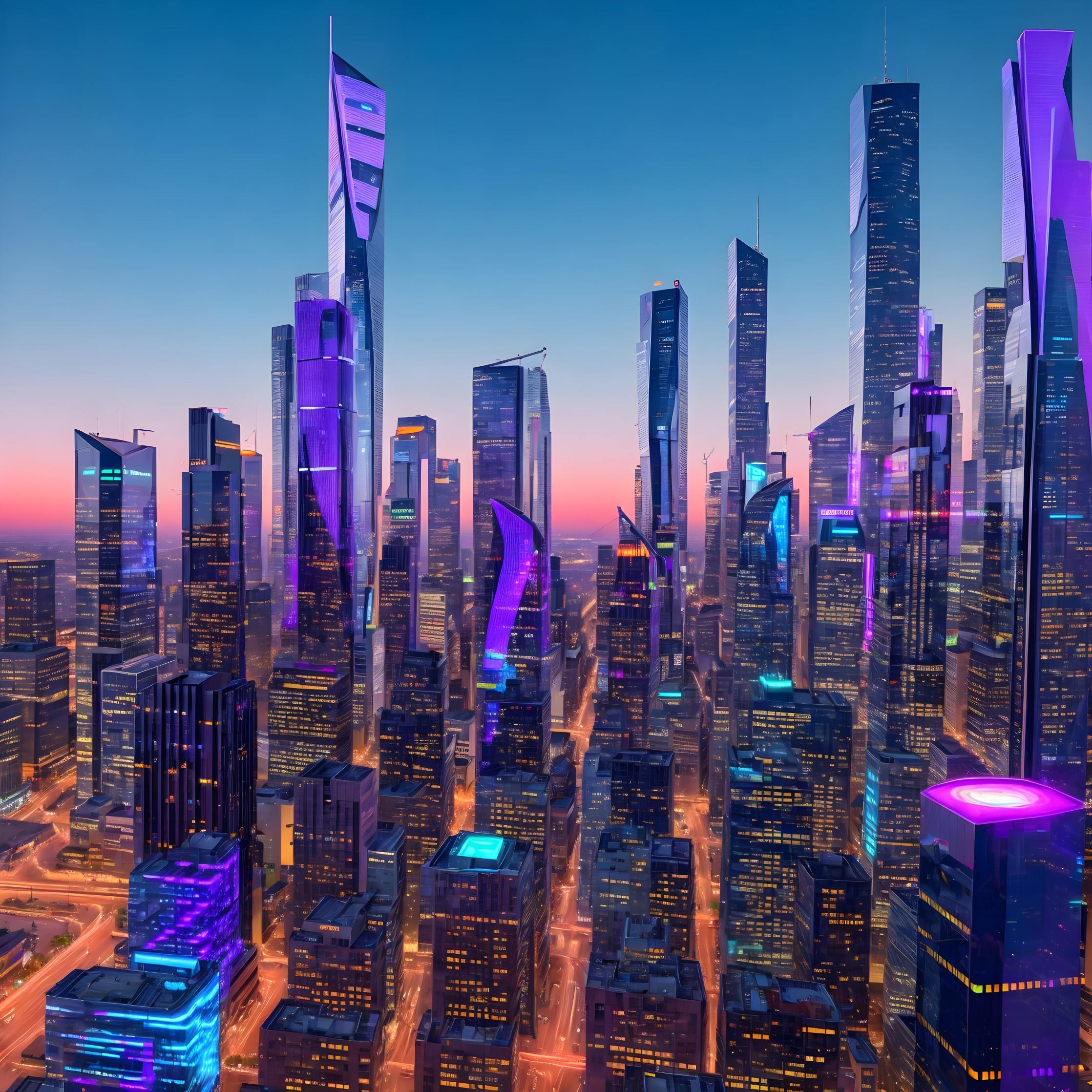 Futuristic Skyline with Vibrant Sunset Colors