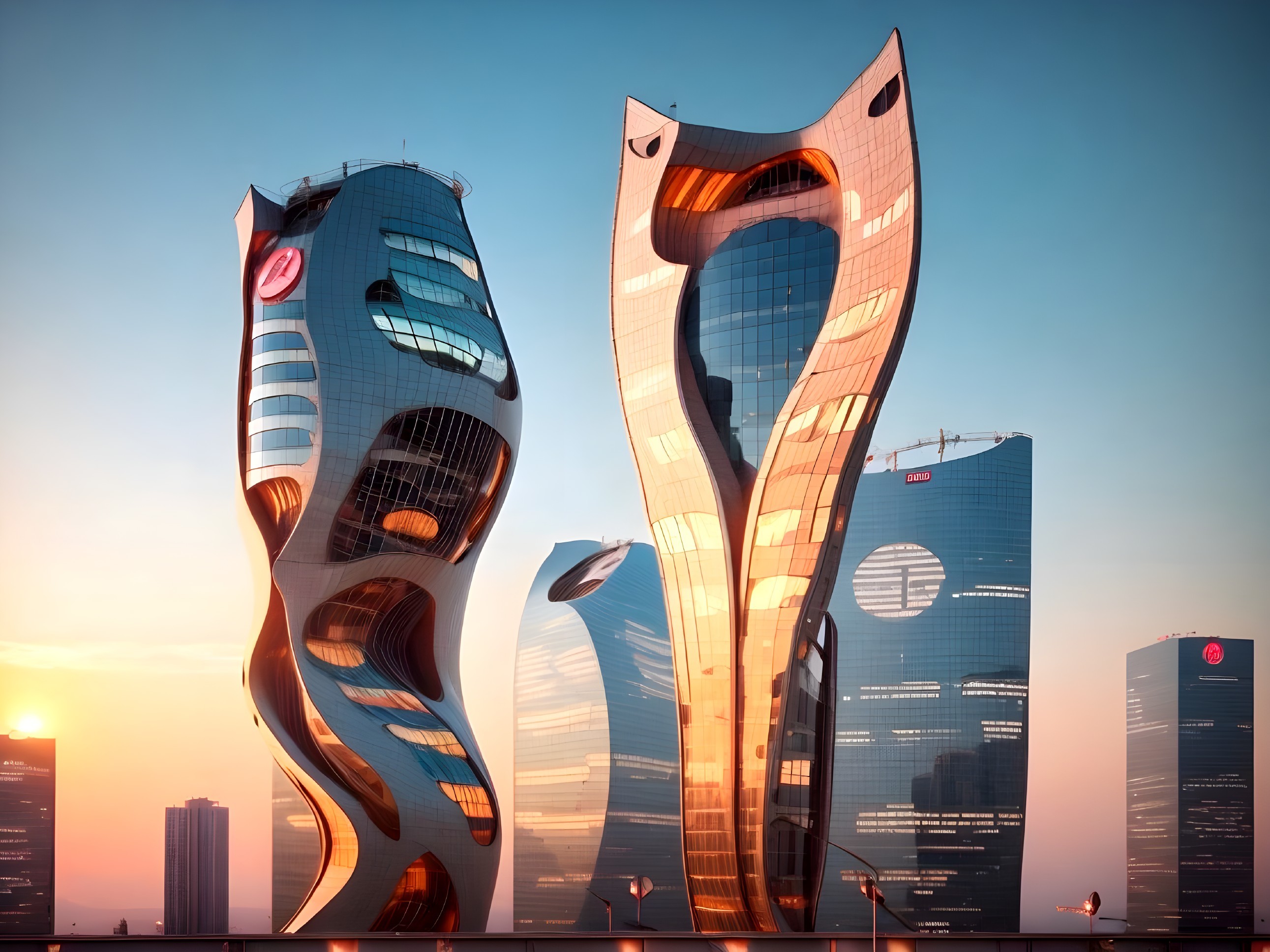 Futuristic Urban Skyline with Unique Skyscraper Designs
