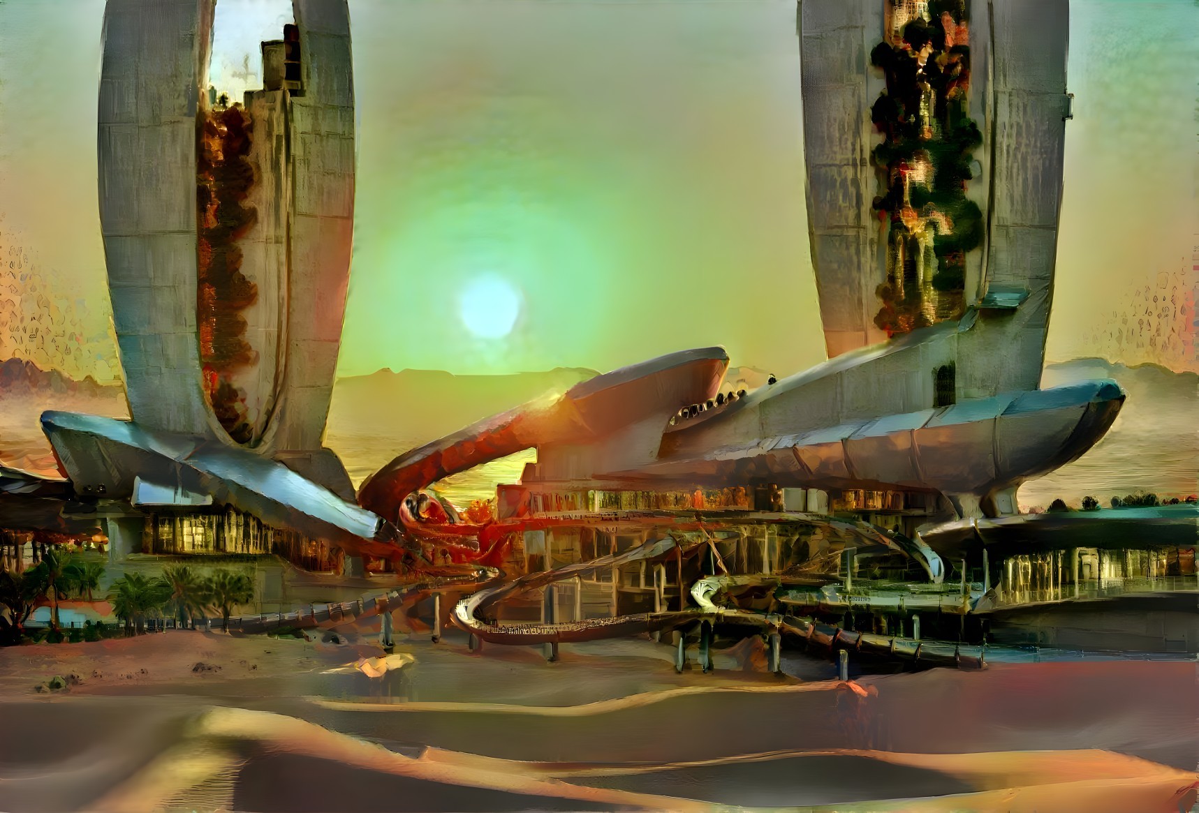 Futuristic Architectural Structure with Curved Designs