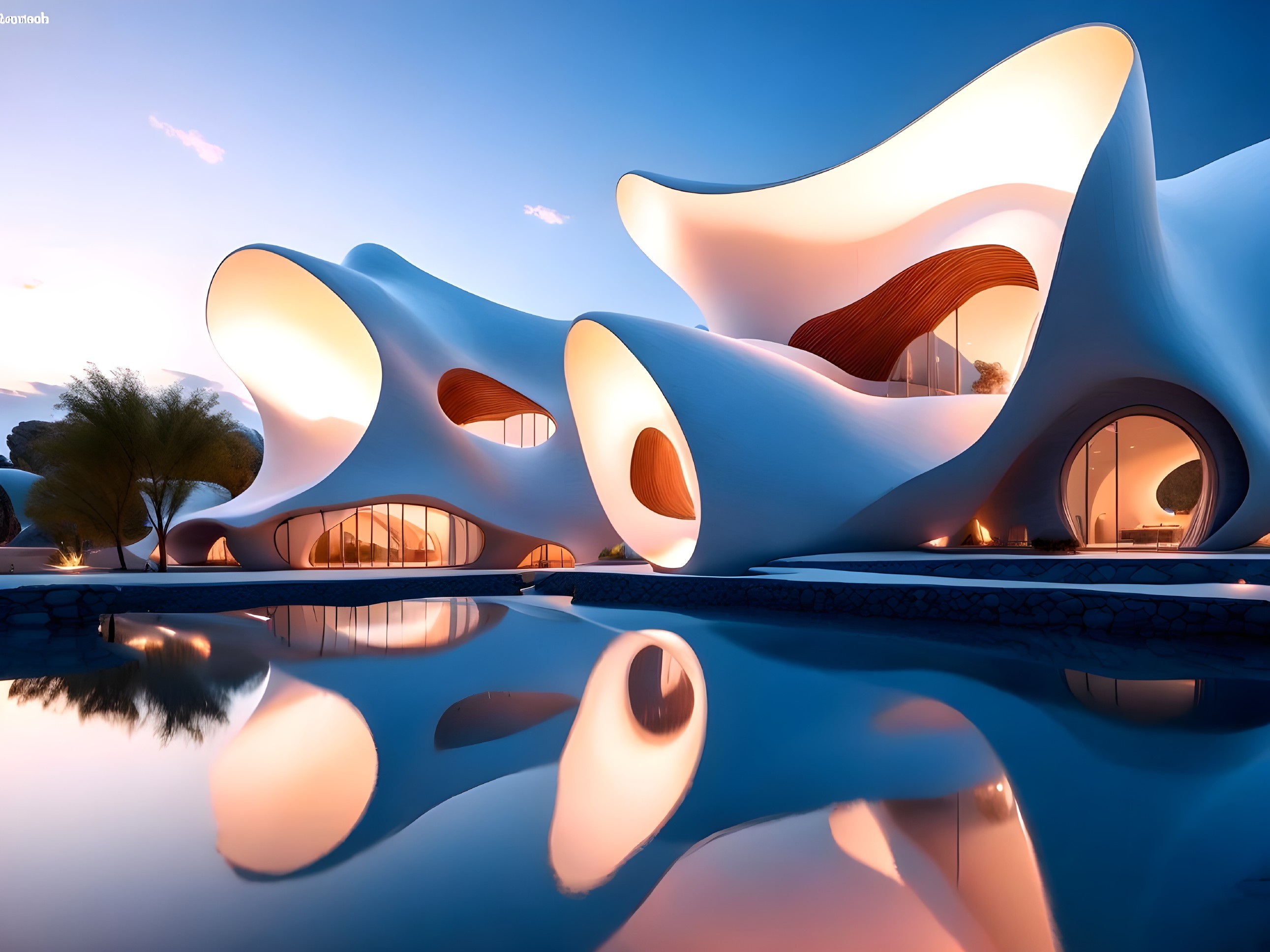 Contemporary Building with Organic Shapes and Lighting