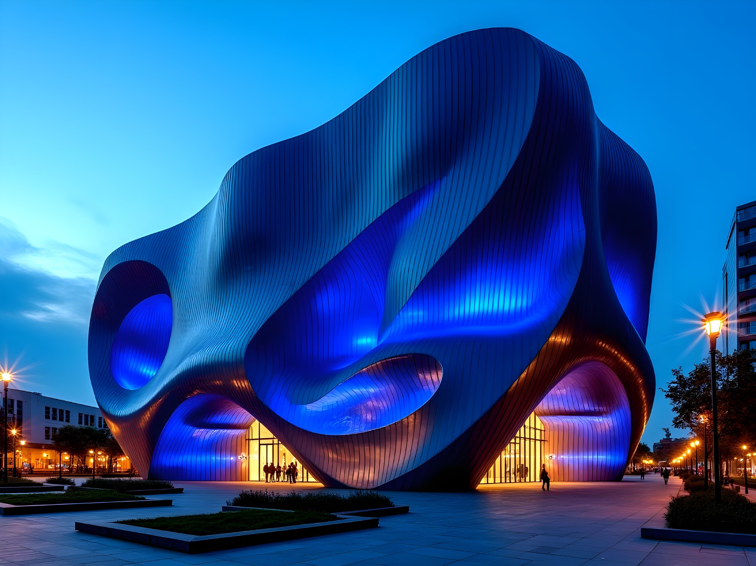 Modern building with fluid design and metallic surfaces