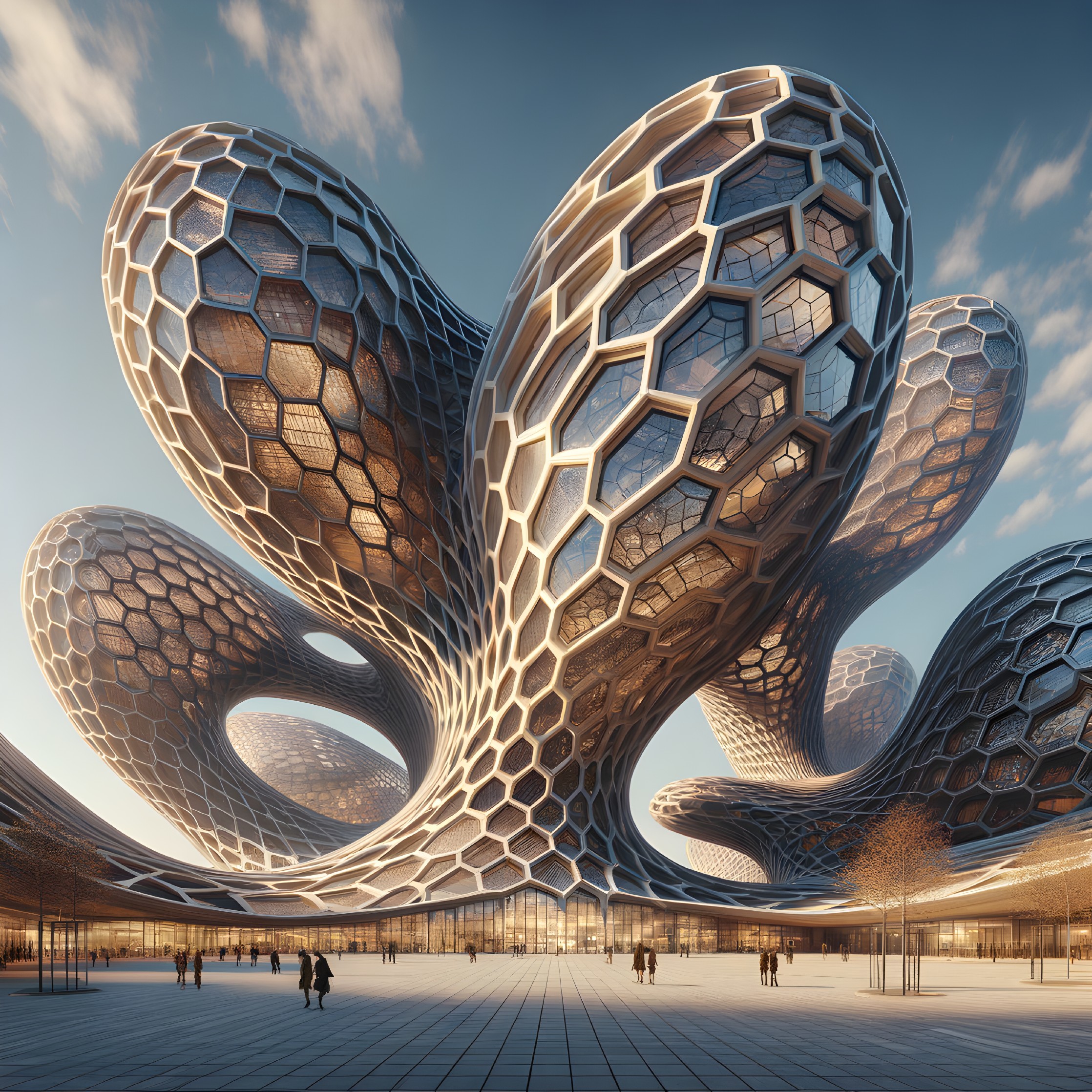 Futuristic Architectural Design with Honeycomb Structures