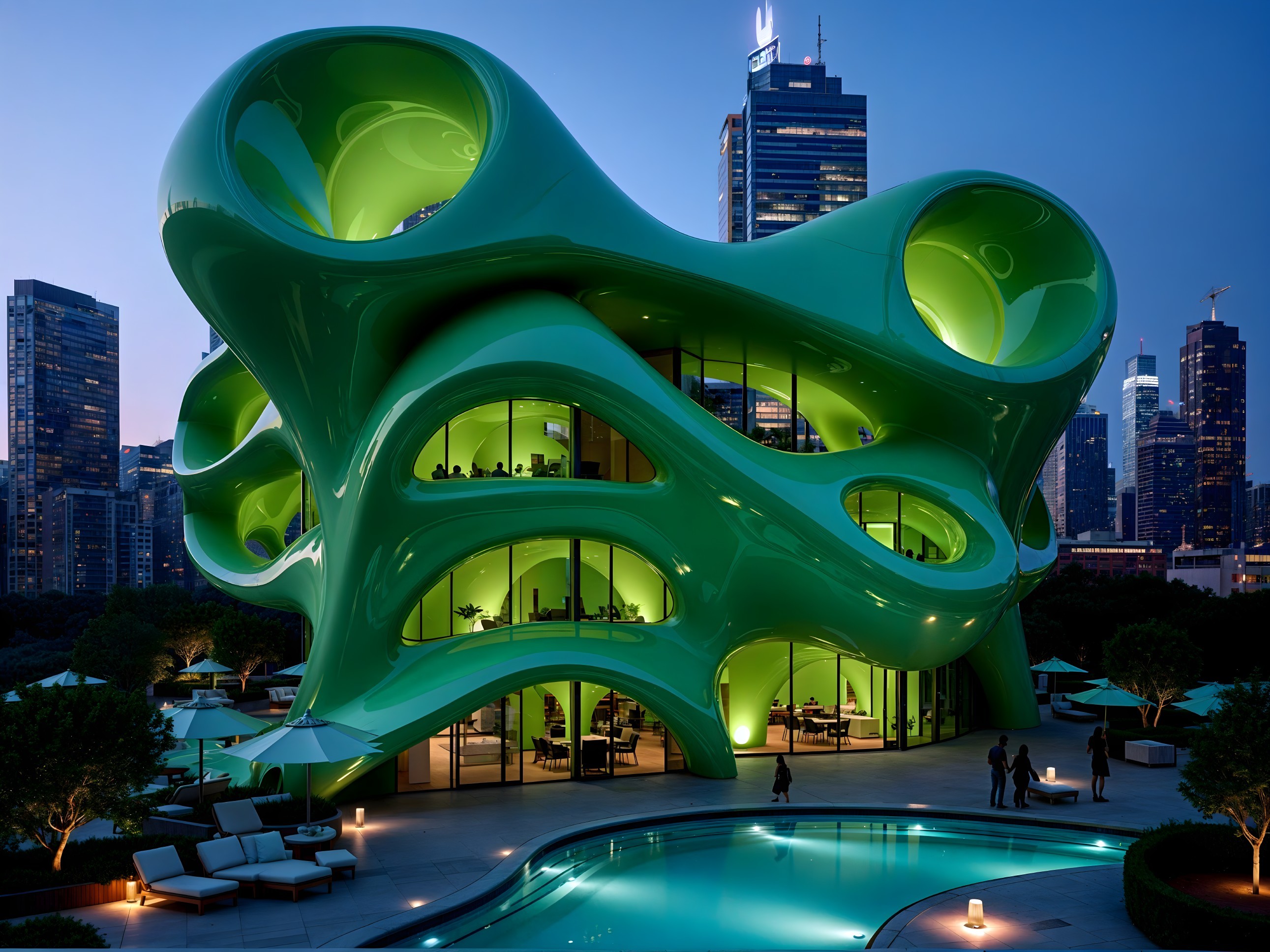 Modern Architectural Design with Organic Shapes and Glass