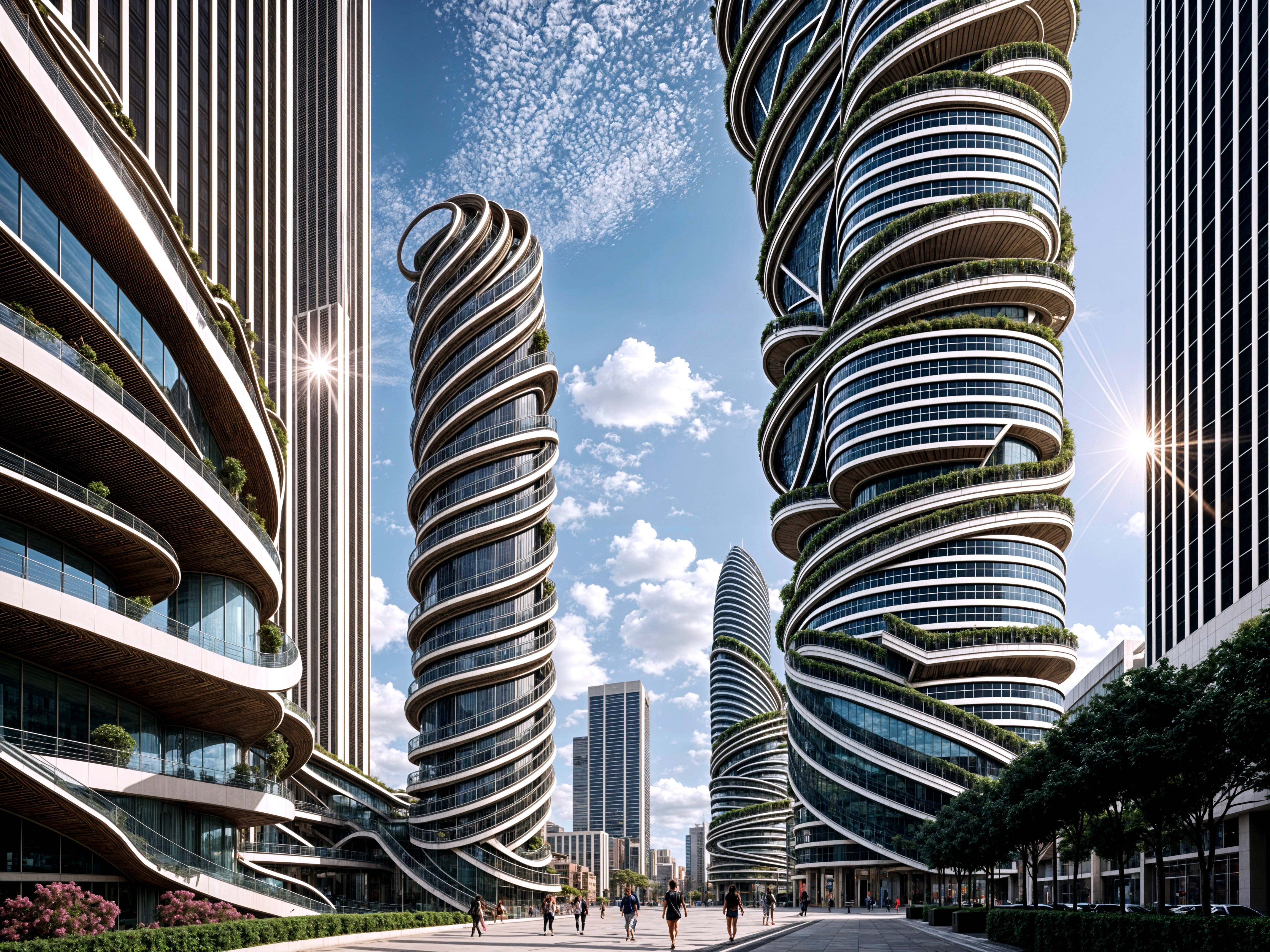 Futuristic Urban Landscape with Spiraled Skyscrapers