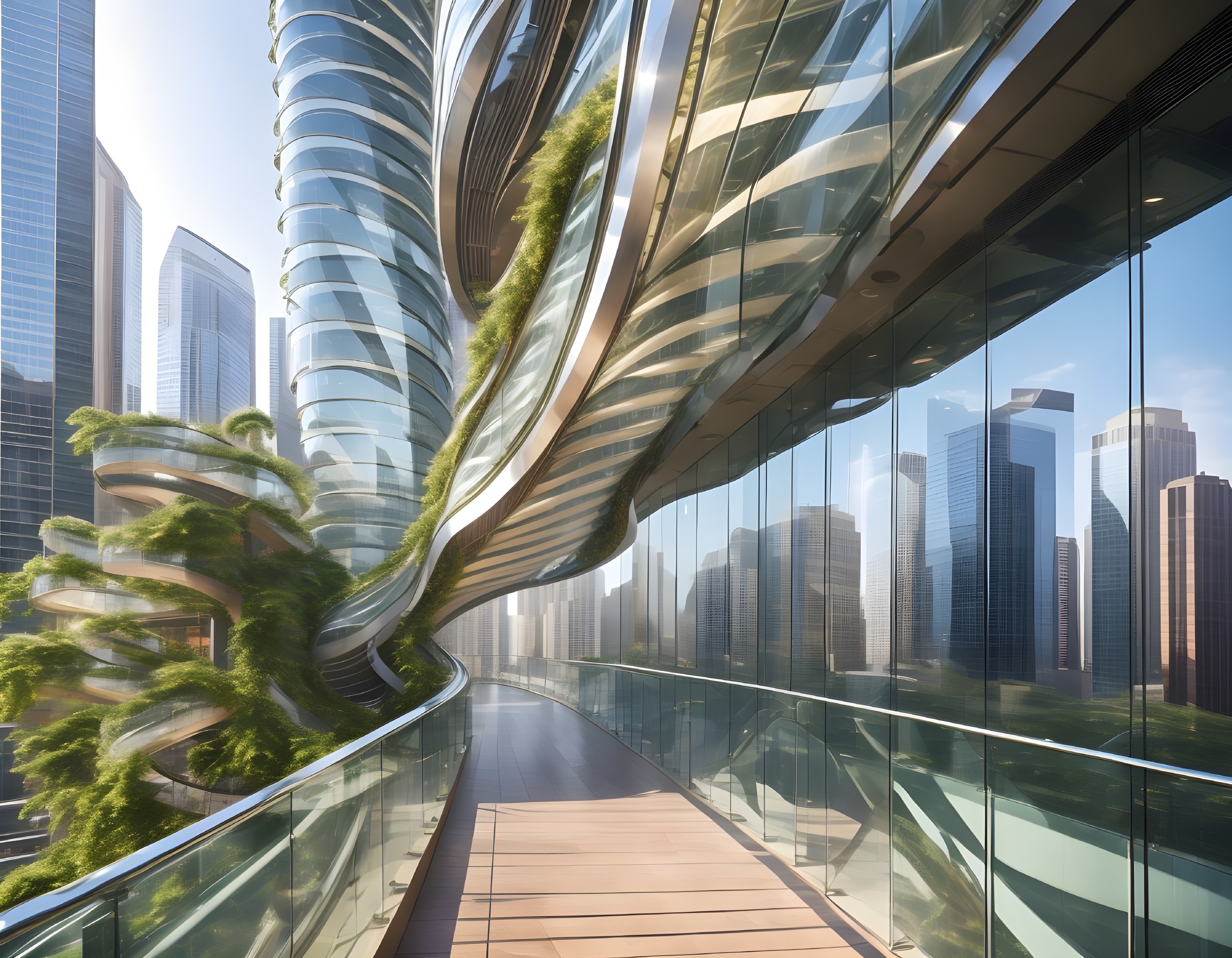 Futuristic Twisting Architecture with Integrated Greenery