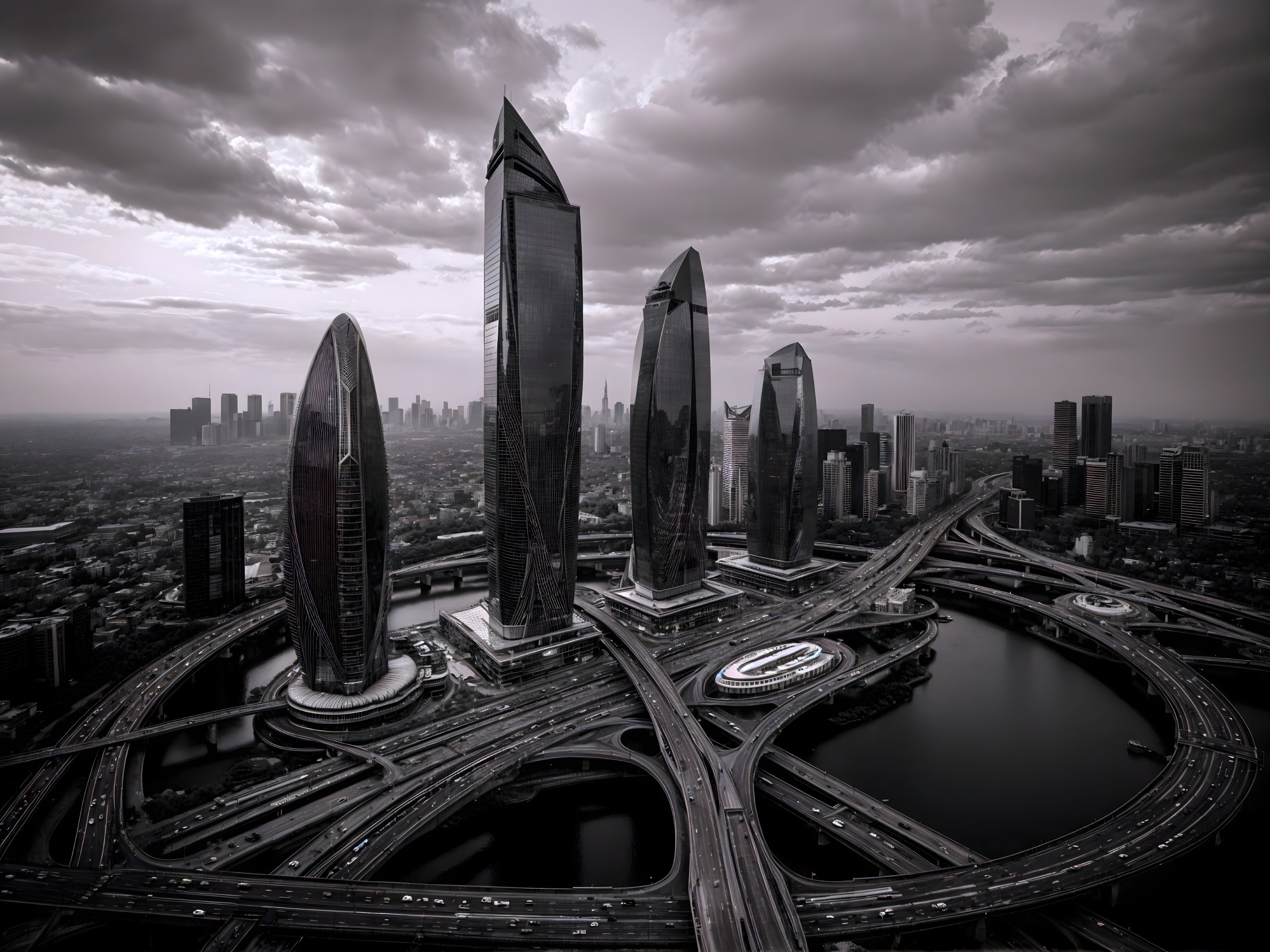 Aerial View of Modern Urban Landscape with Skyscrapers