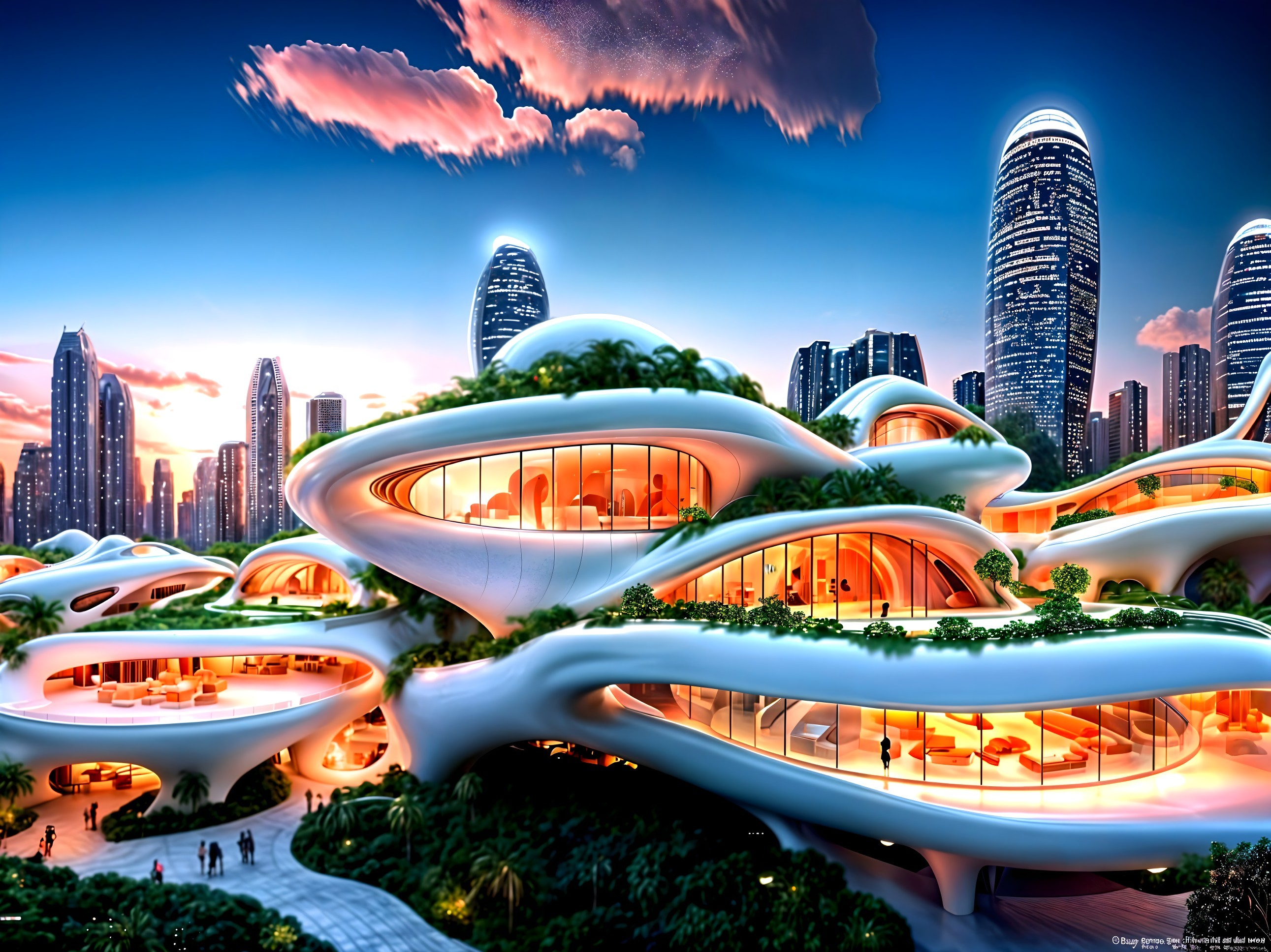 Futuristic Urban Landscape with Organic Architecture
