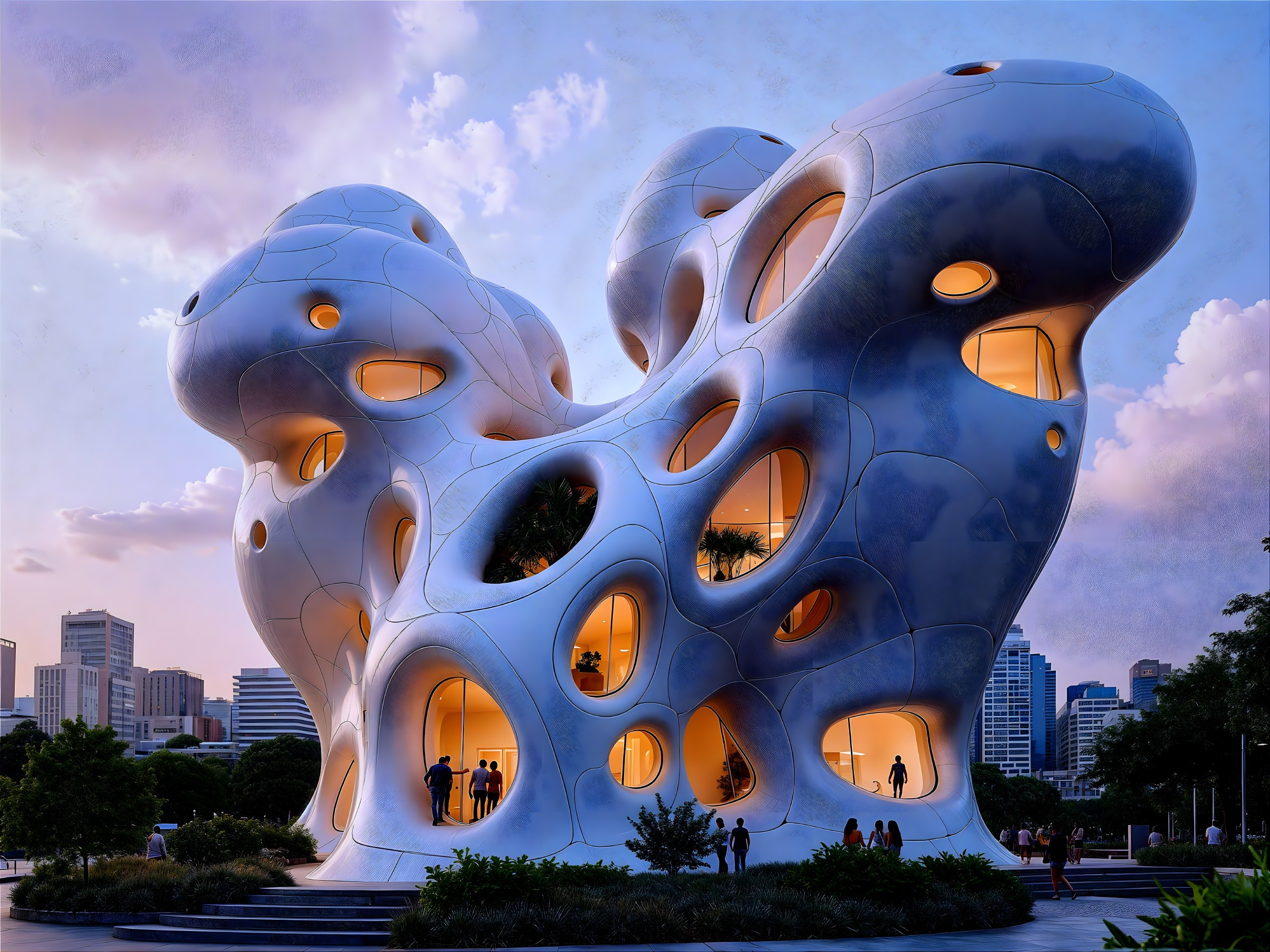 Uniquely Designed Building with Organic Shape and Lights