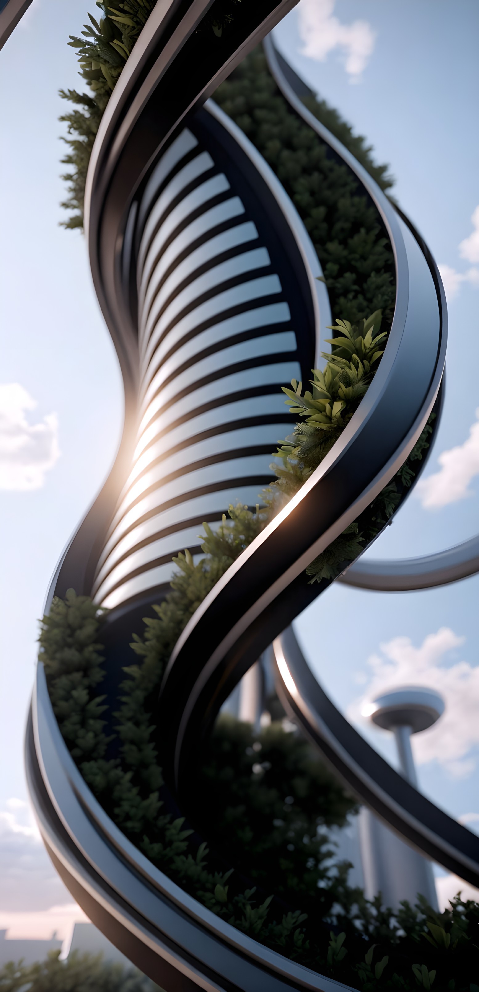 Modern Twisting Architectural Structure with Vertical Gardens