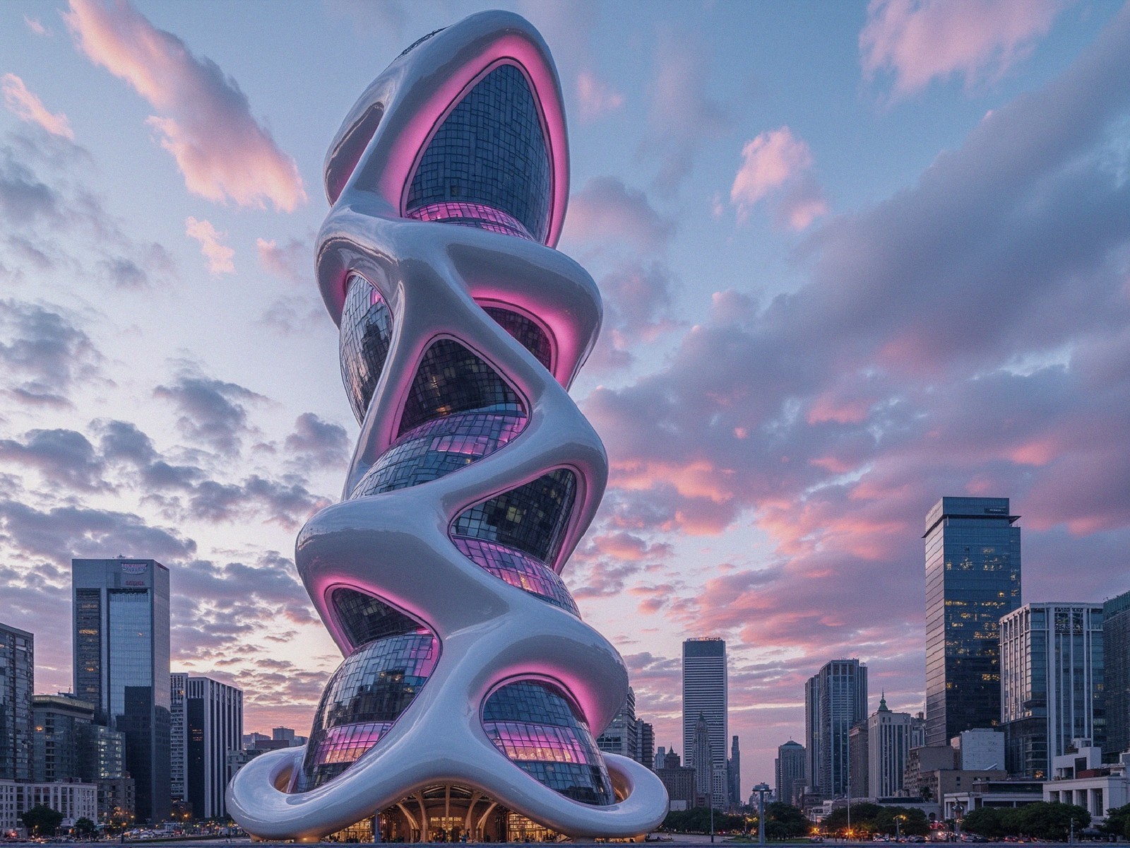 Futuristic Twisting Skyscraper with Glass Façade