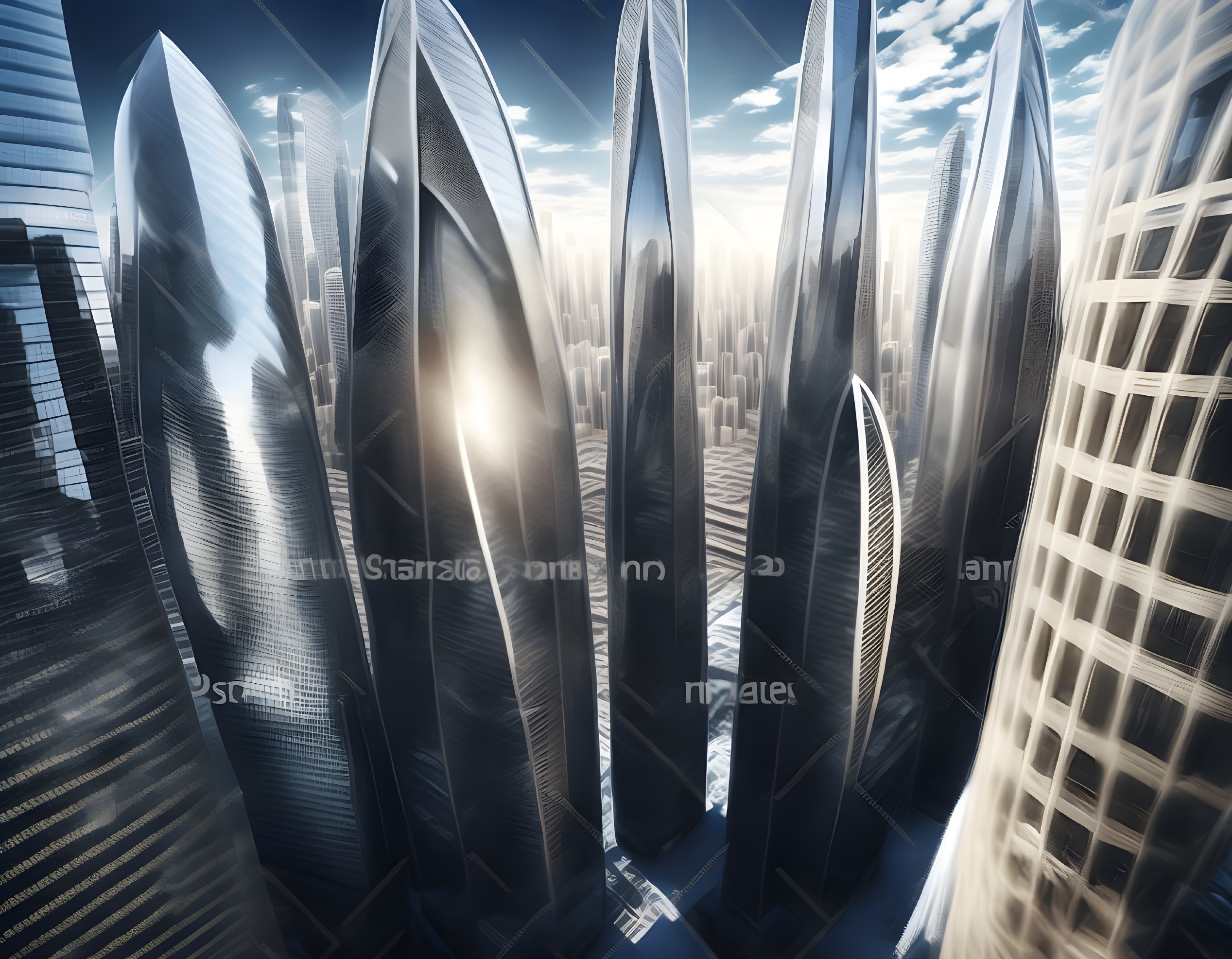Futuristic Cityscape with Sleek Skyscrapers and Sky