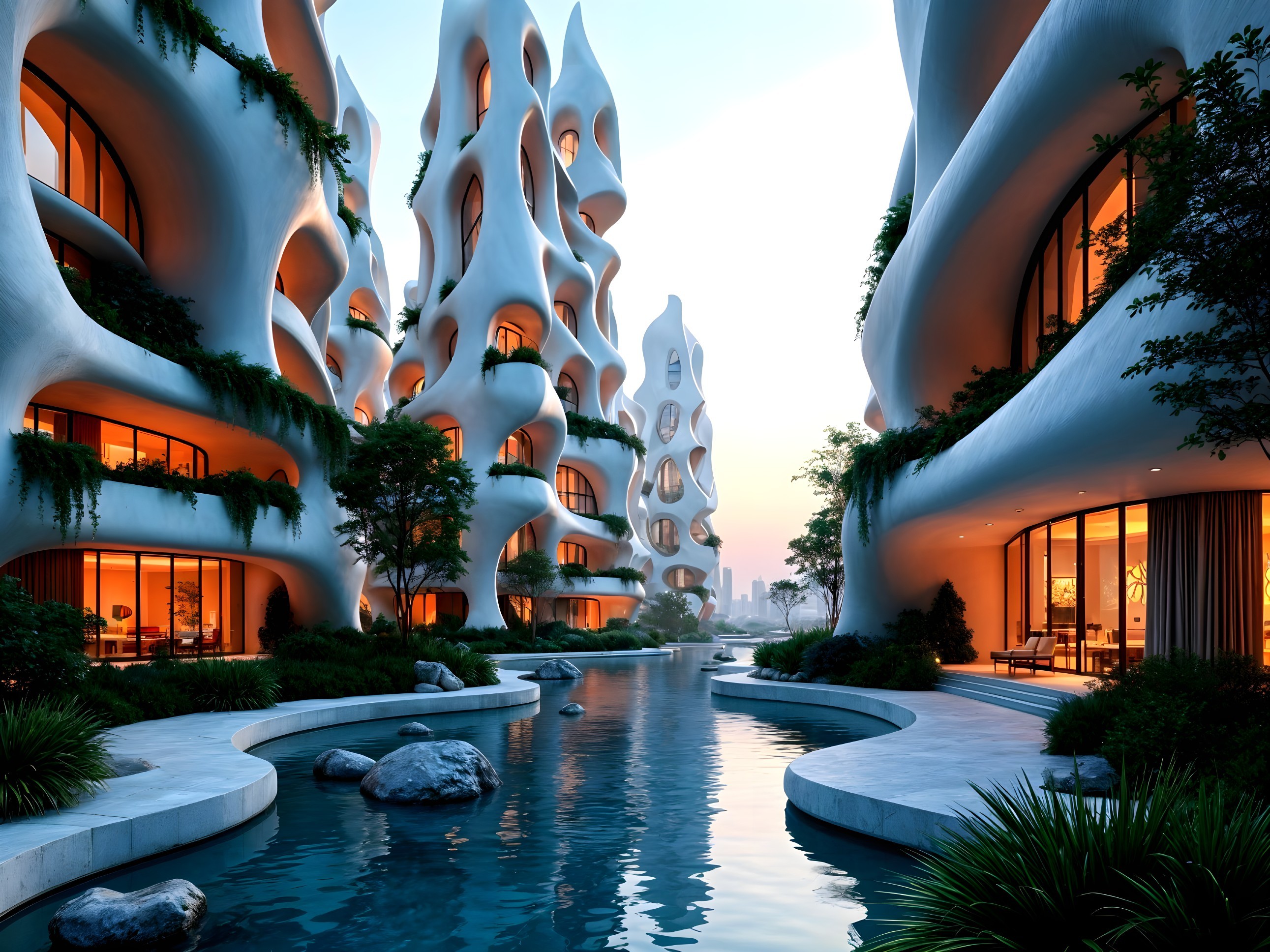Futuristic Architectural Scene with Organic Designs