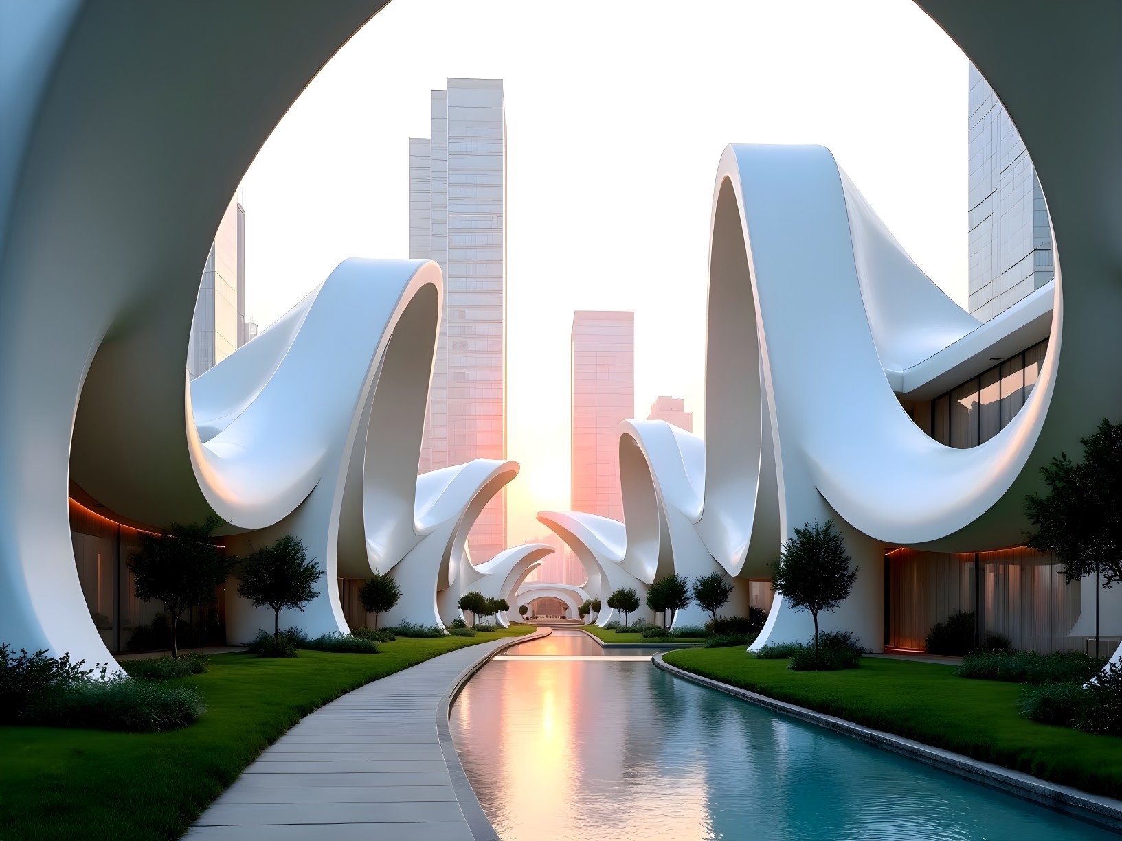 Futuristic Urban Landscape with Sculptural Architecture