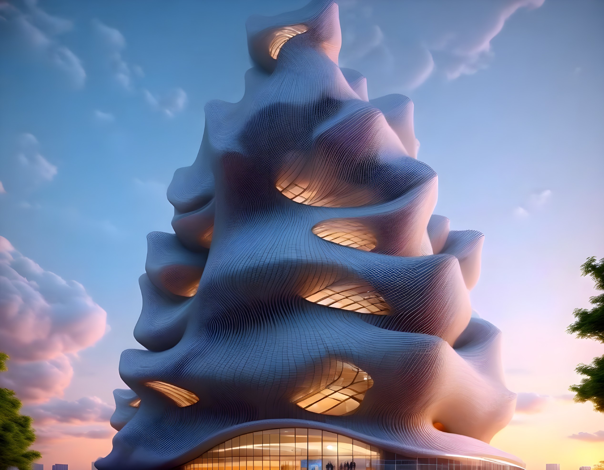 Avant-Garde Twisting Tower with Organic Shapes