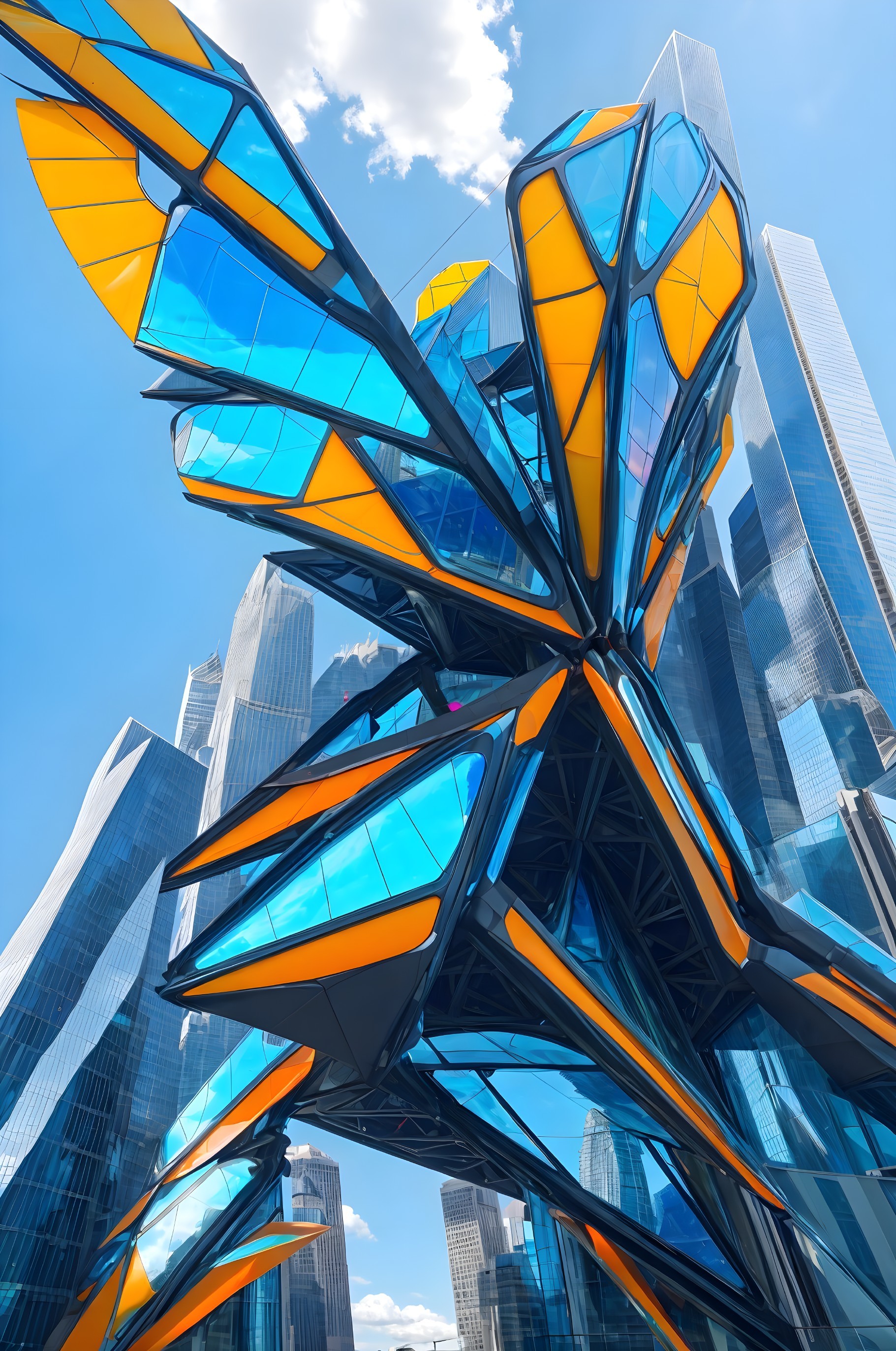 Architectural Structure Resembling a Butterfly in City