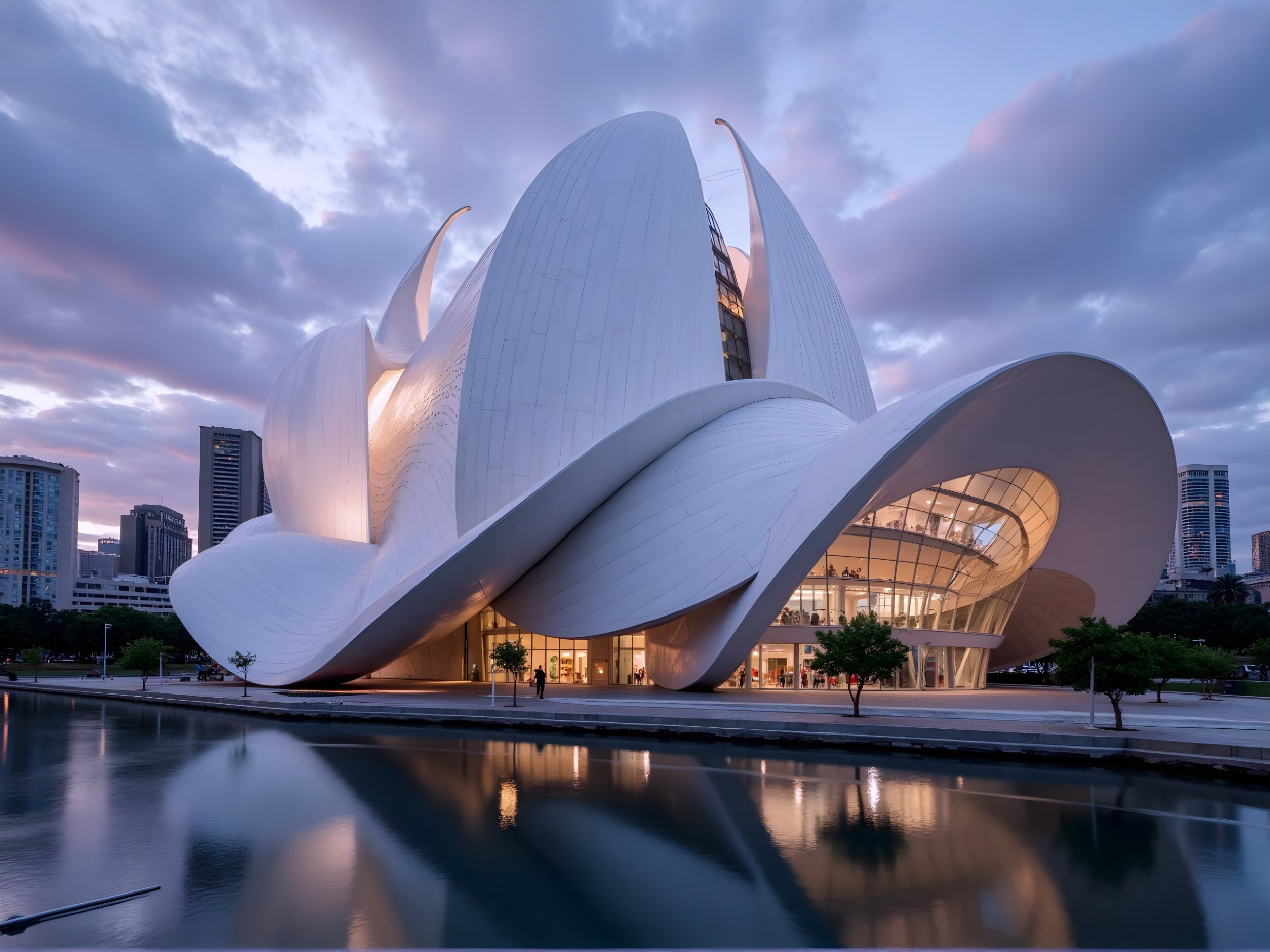 Modern architectural structure resembling a blooming flower