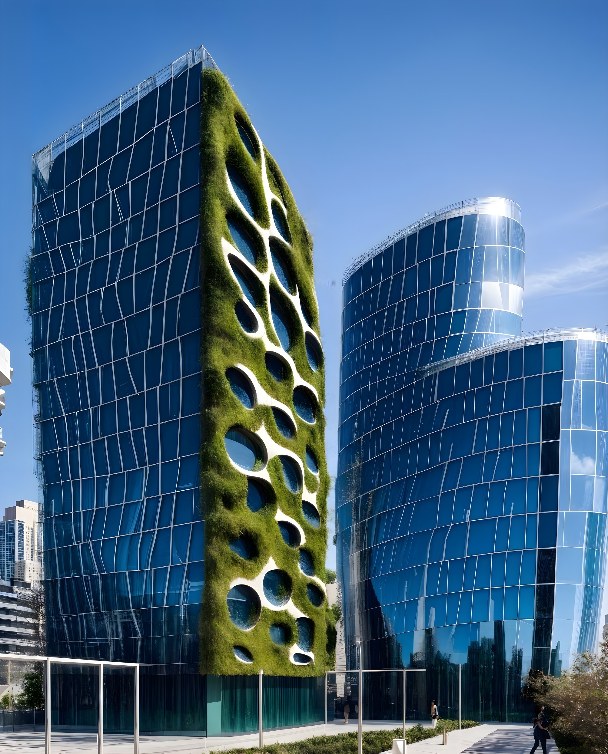 Modern Architecture with Glass Facades and Green Wall