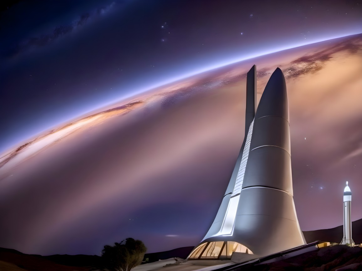 Futuristic Spaceport with Cosmic Backdrop and Design