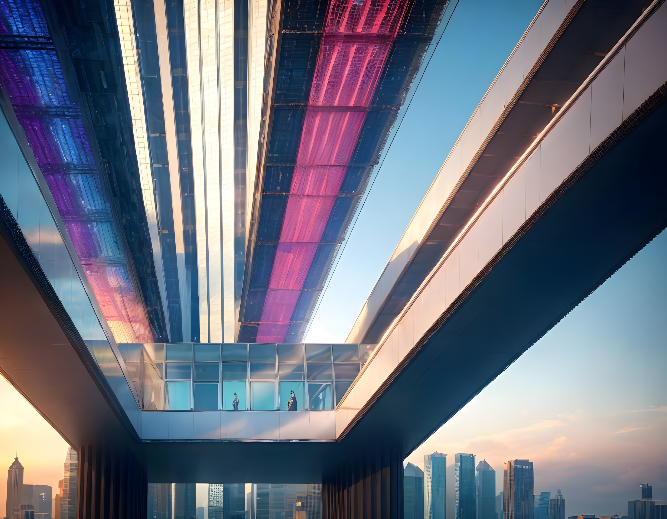 Modern Architectural Structure with Colorful Layers