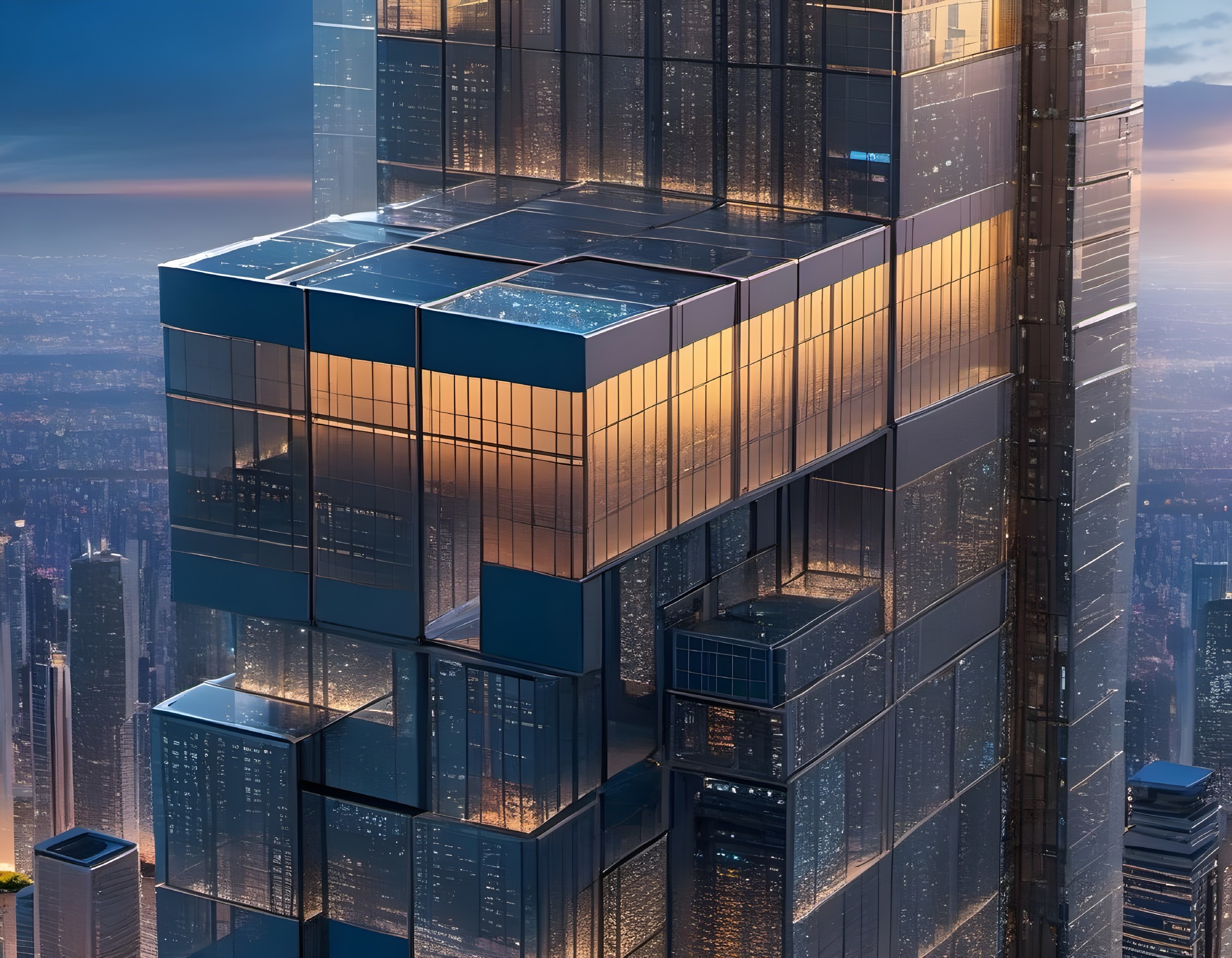 Modern Skyscraper with Geometric Design and Glass Panels