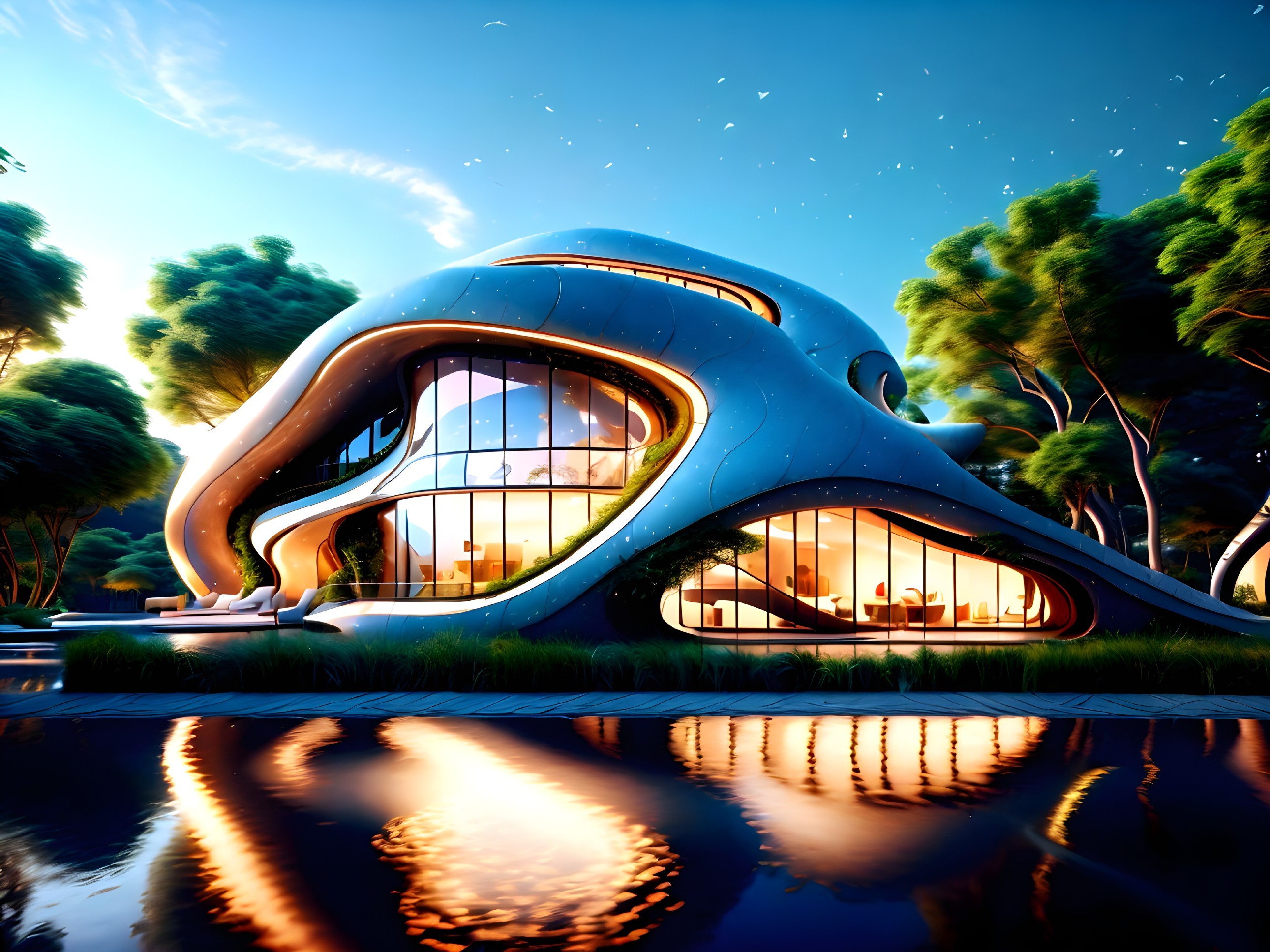 Futuristic Organic House by Tranquil Water Body