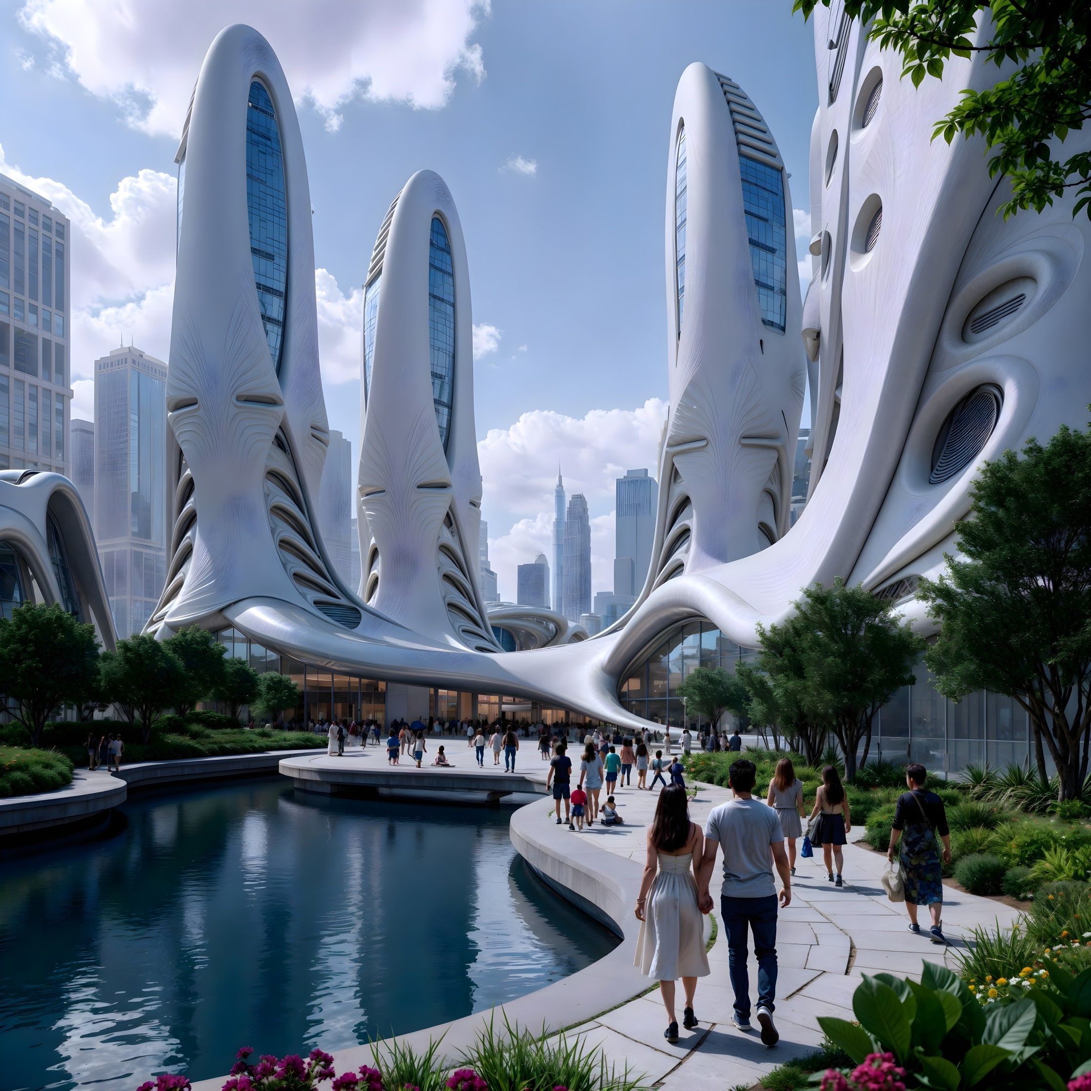 Futuristic Urban Landscape with Organic Architecture