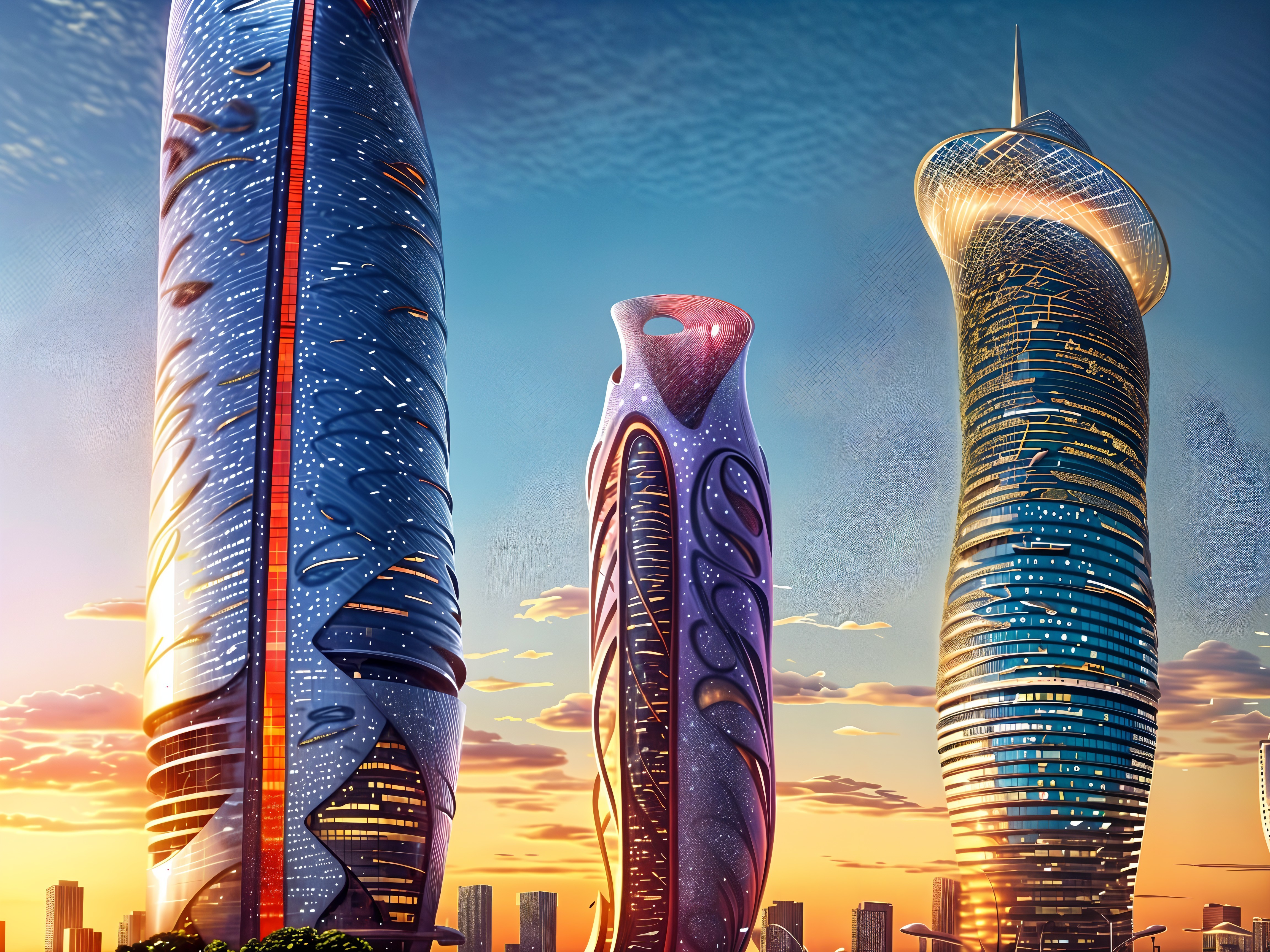 Futuristic Skyline with Unique Skyscraper Designs